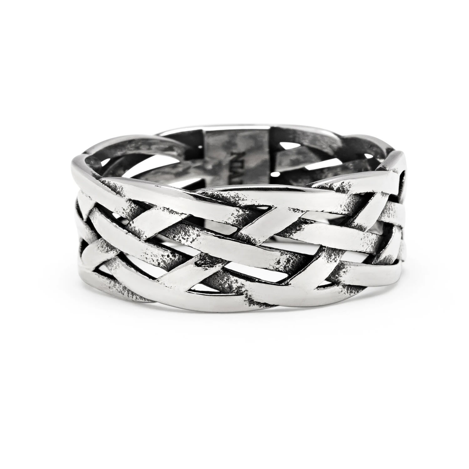 Silver Men’s Stainless Steel Woven Chain Ring Nialaya