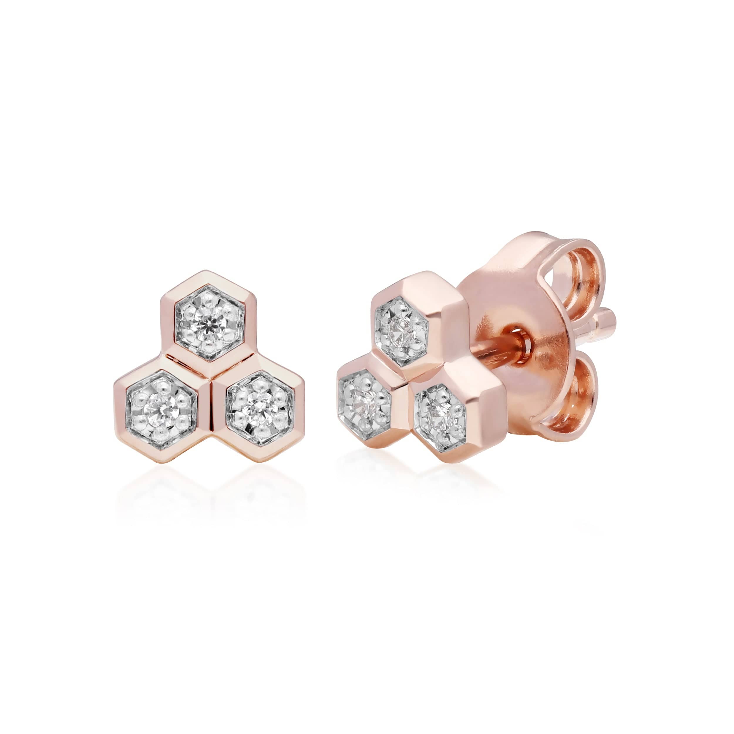 Women’s Diamond Geometric Trilogy Stud Earrings In Rose Gold Gemondo