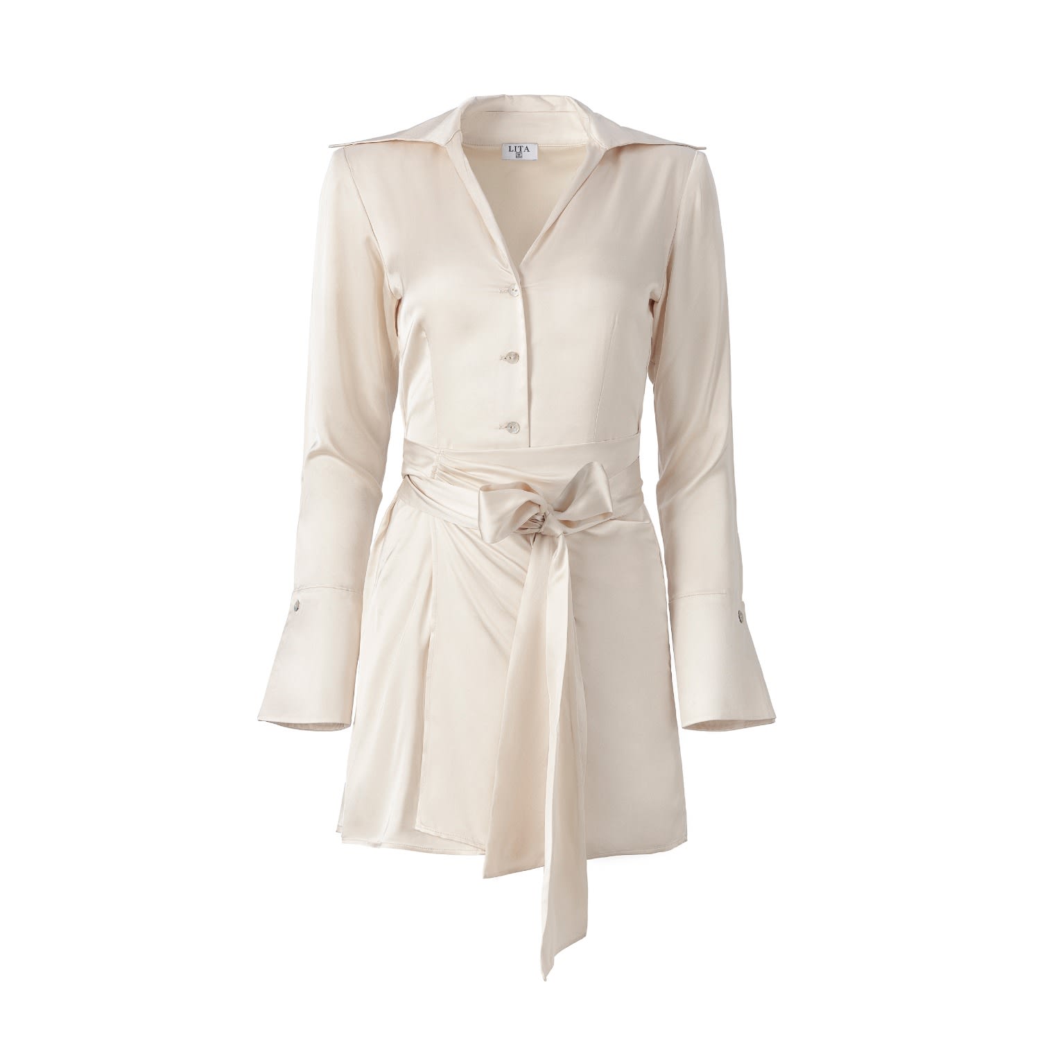 Lita Couture Women's White Cream Satin Mini Wrap Dress In White