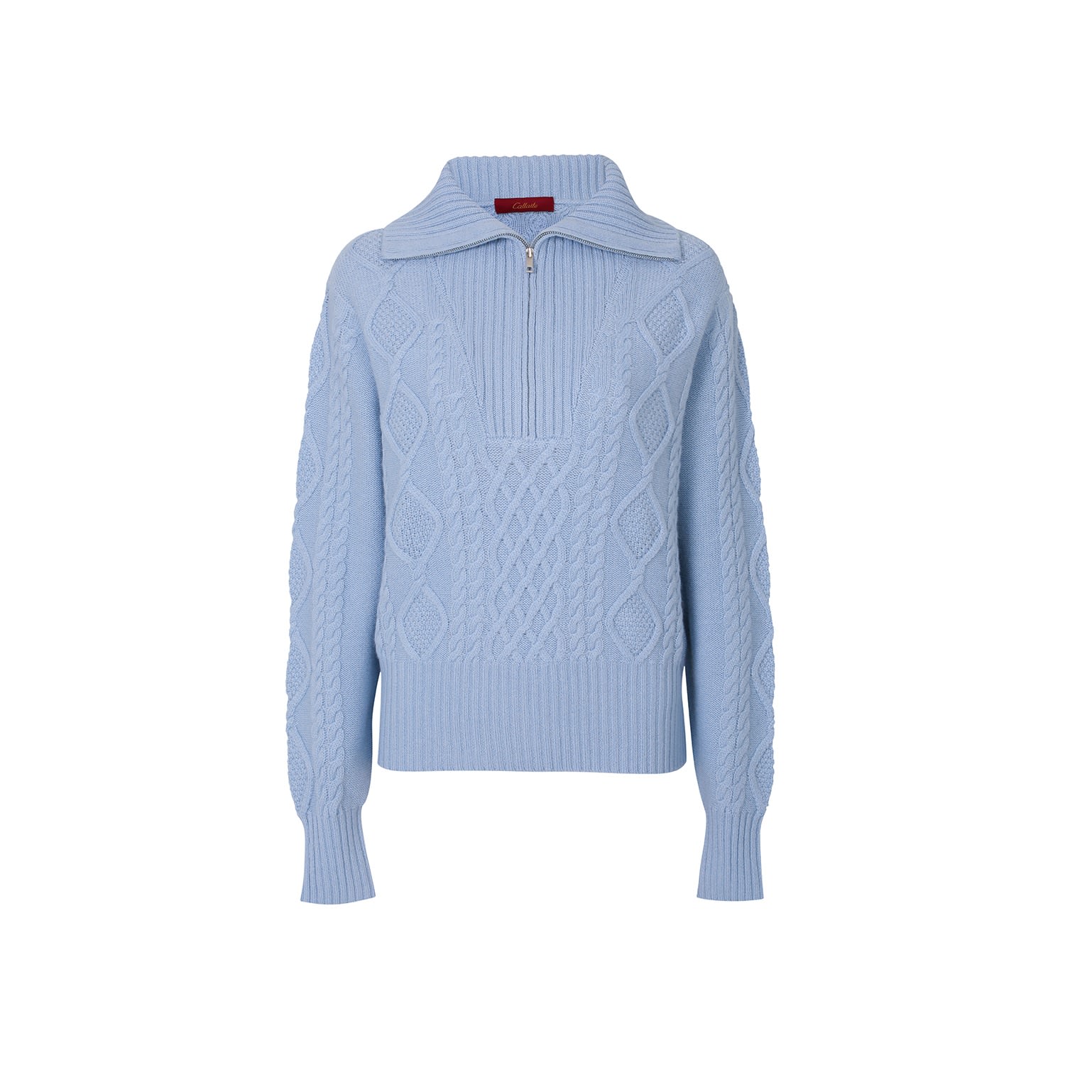 Women’s Cable-Knit Cashmere Half-Zip Sweater, Blue Small Callaite