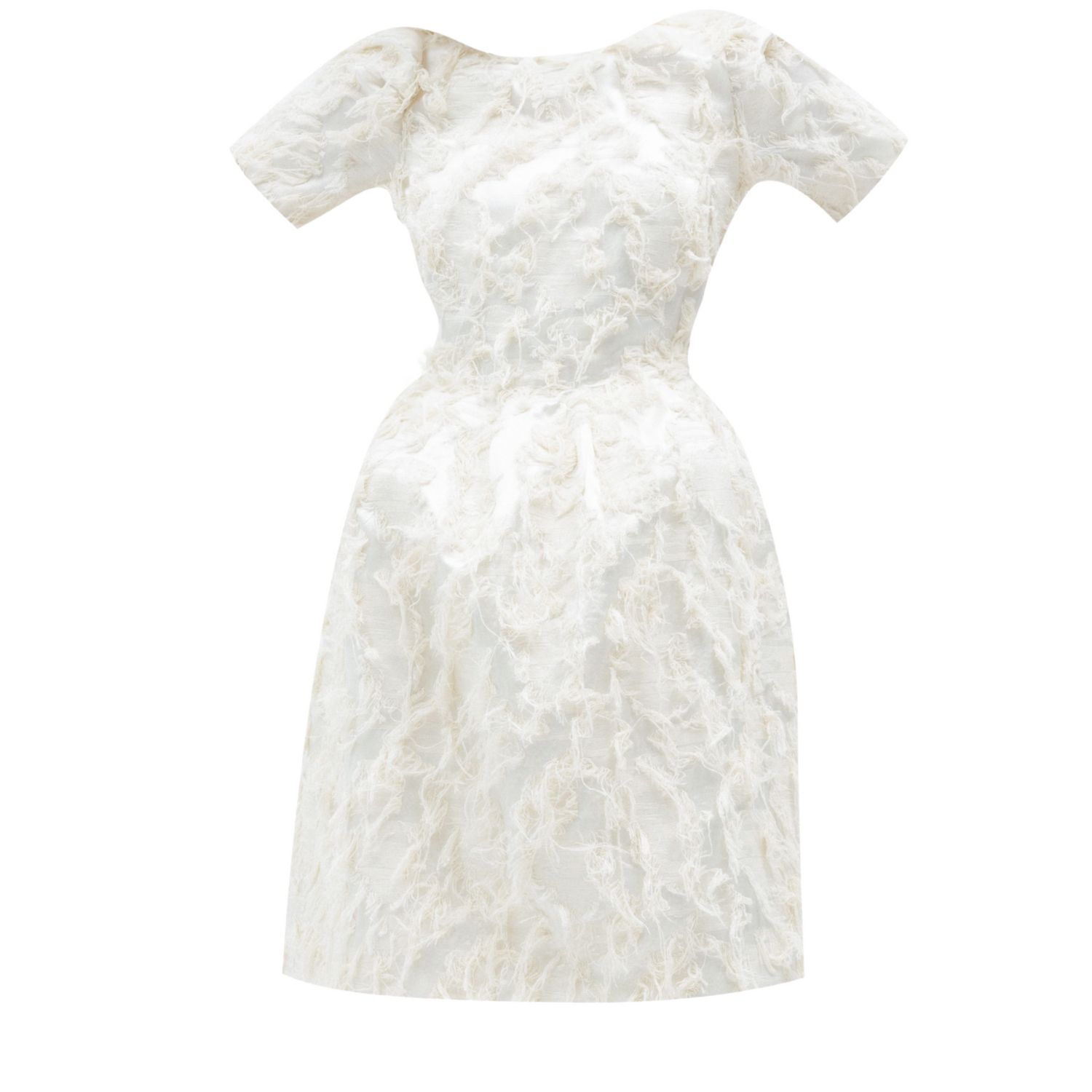 Inavati Women's White Elegant Frayed Jacquard Dress In White