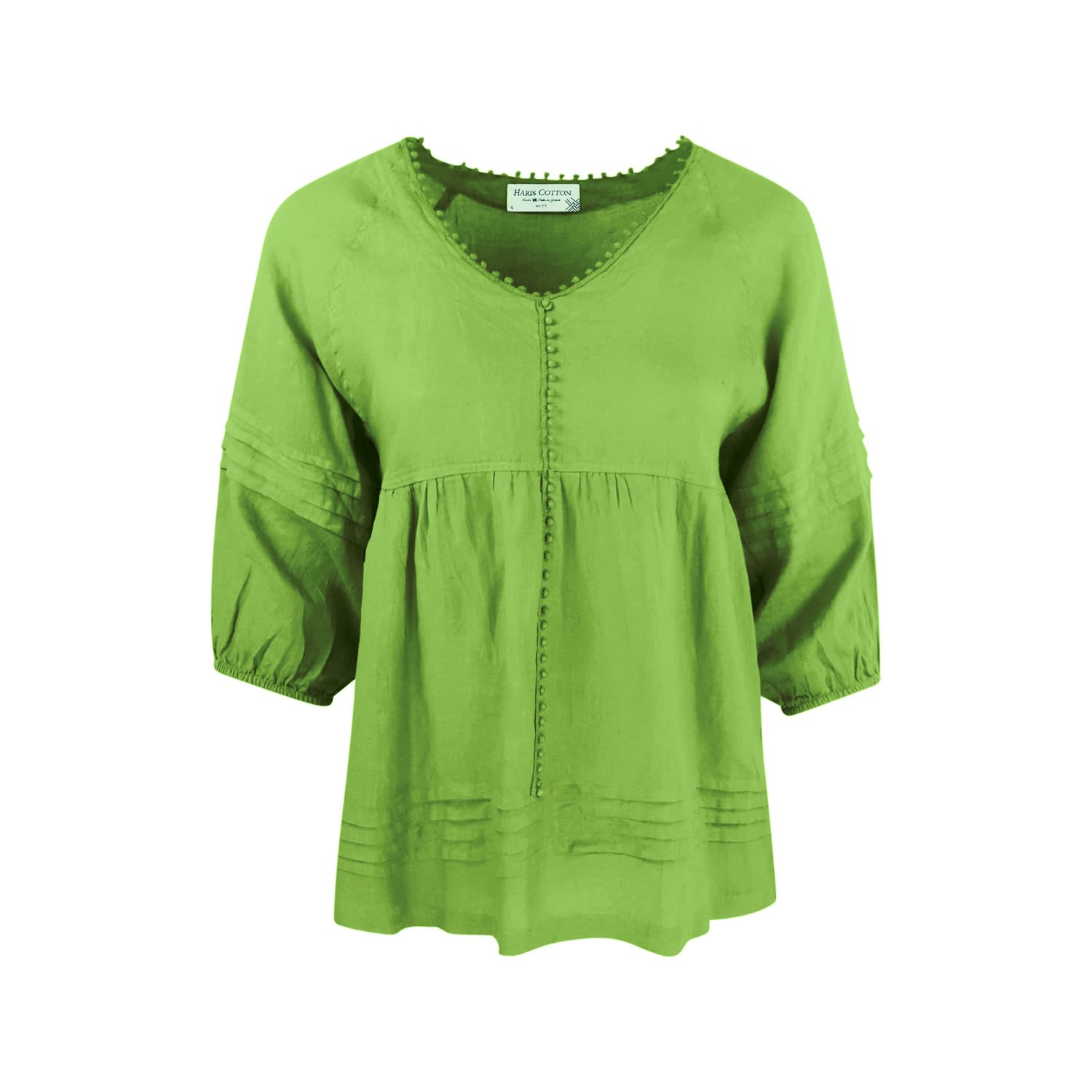 Women’s Green "V" Neck Linen Long Sleeved Blouse - Avocado Medium Haris Cotton