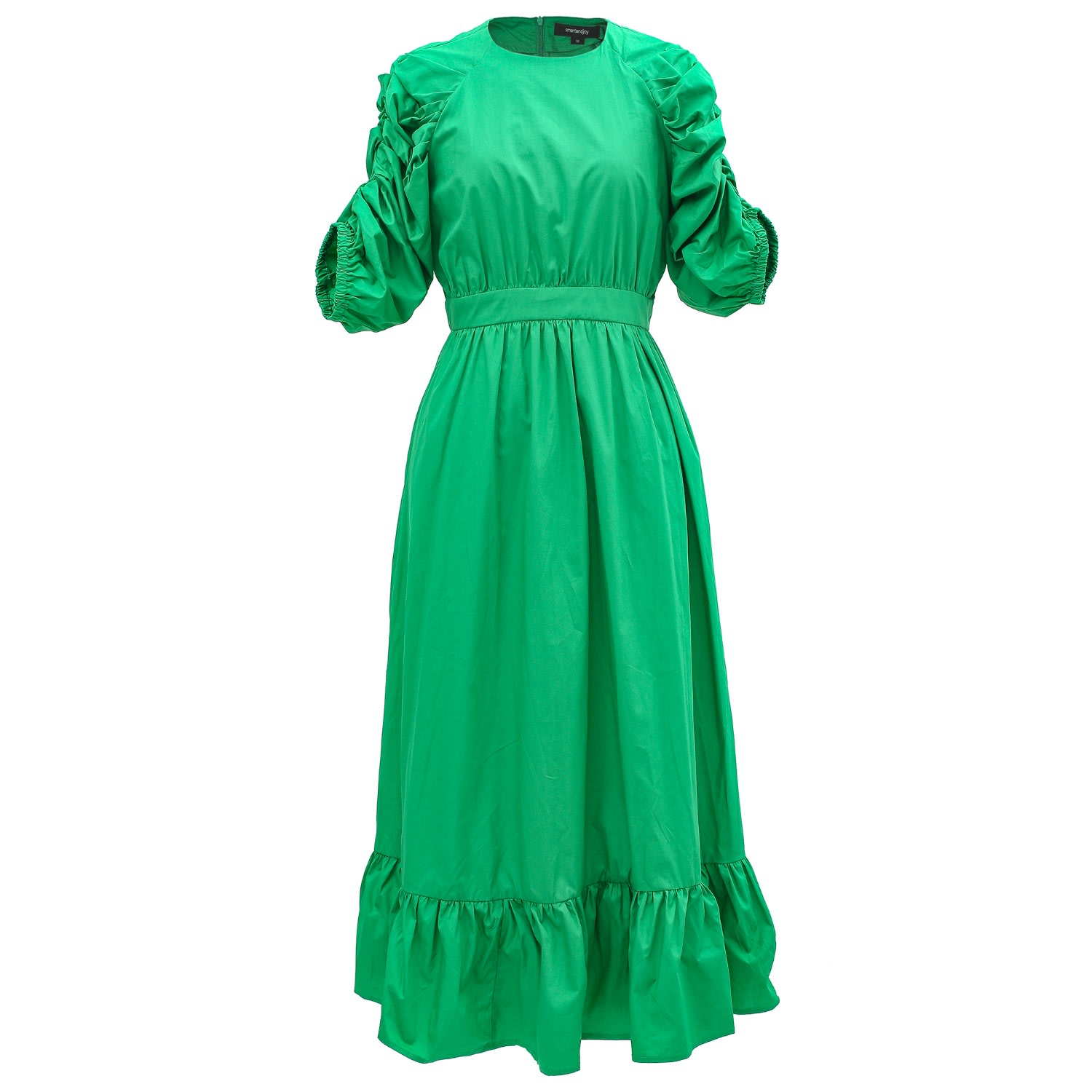 Smart And Joy Women's Trapeze Dress With Puffed Sleeves - Green In Green