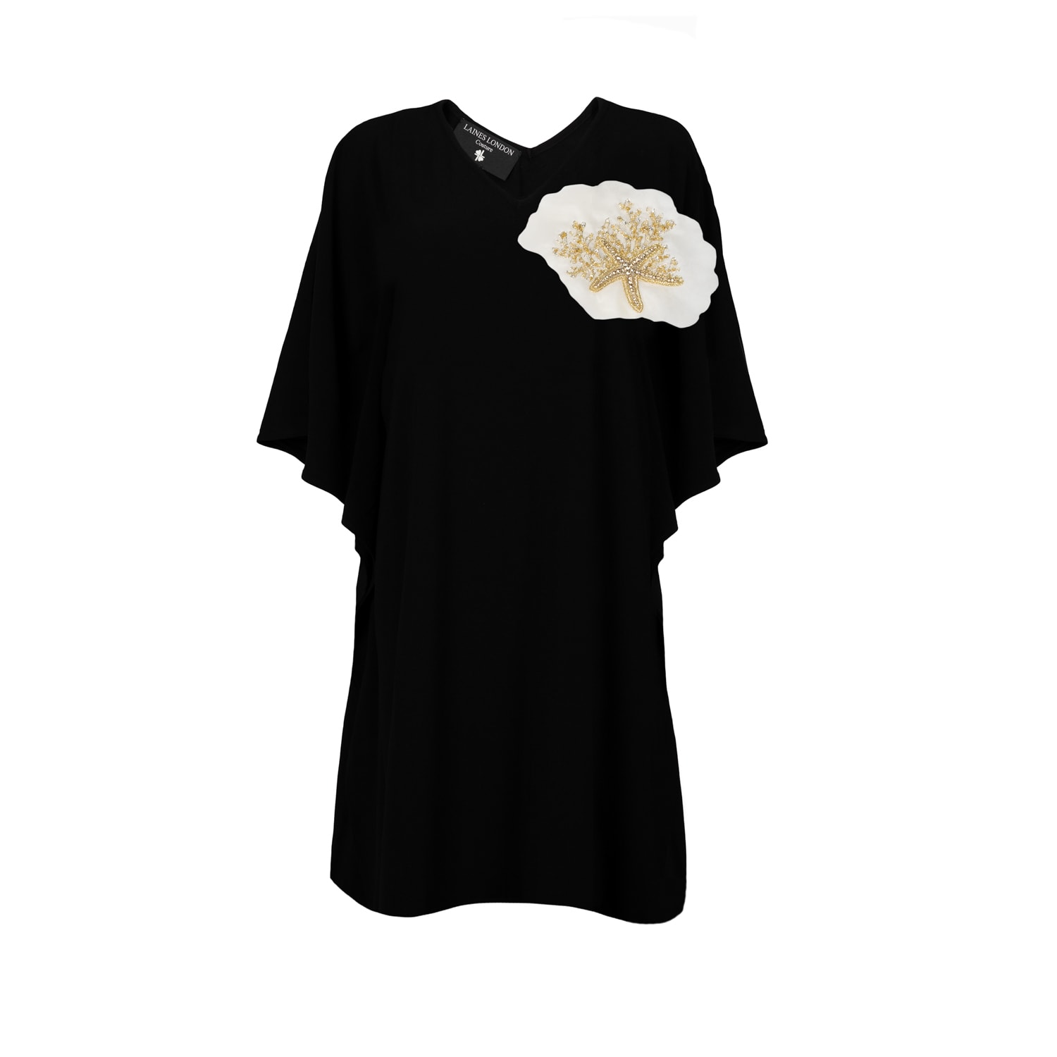 Laines London Women's Black Laines Couture Kaftan With Cream & Gold Seashell In Black