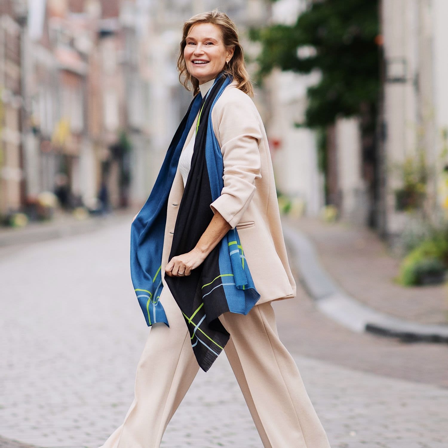 Dark Blue And Black Striped Wool Silk Scarf | HeritageModa | Wolf