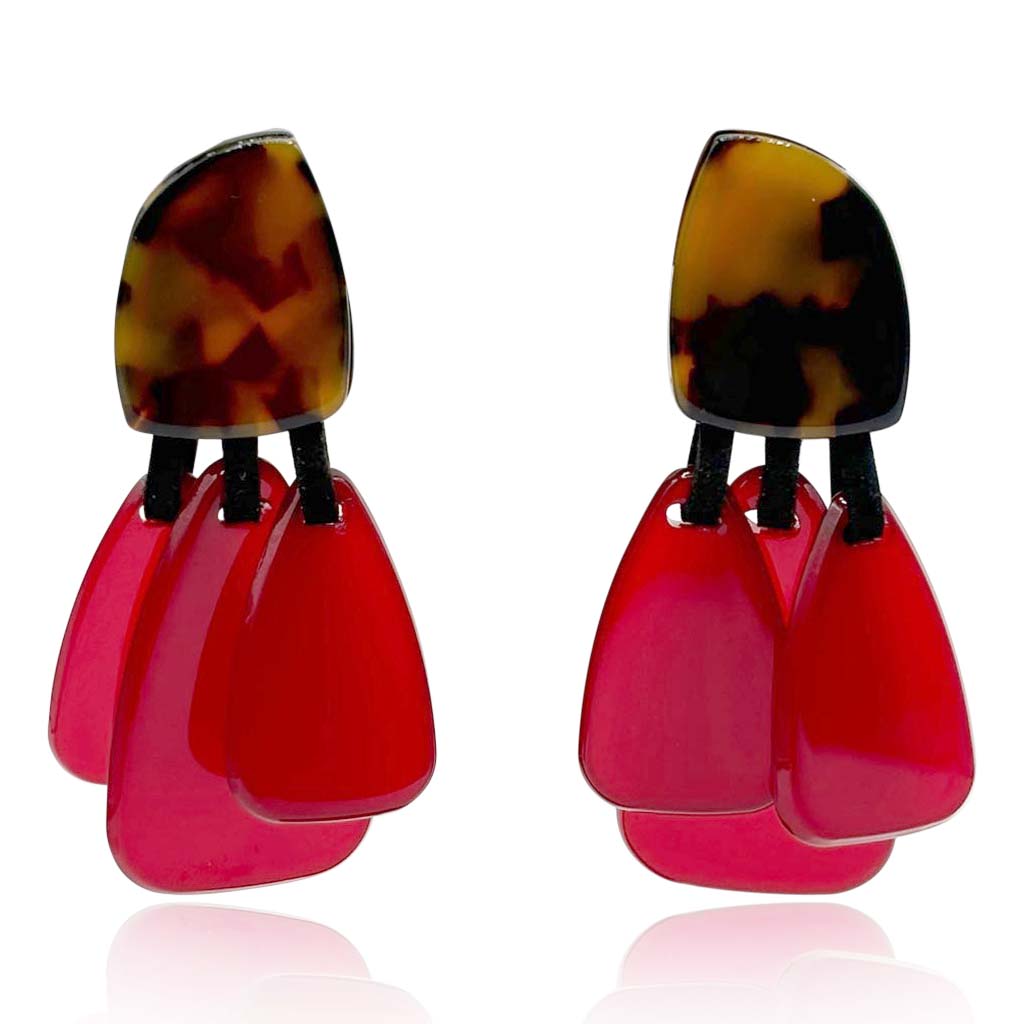 Michael Nash Jewelry Women's Brown / Red Tortoise Resin Top Earrings With Ruby Drops