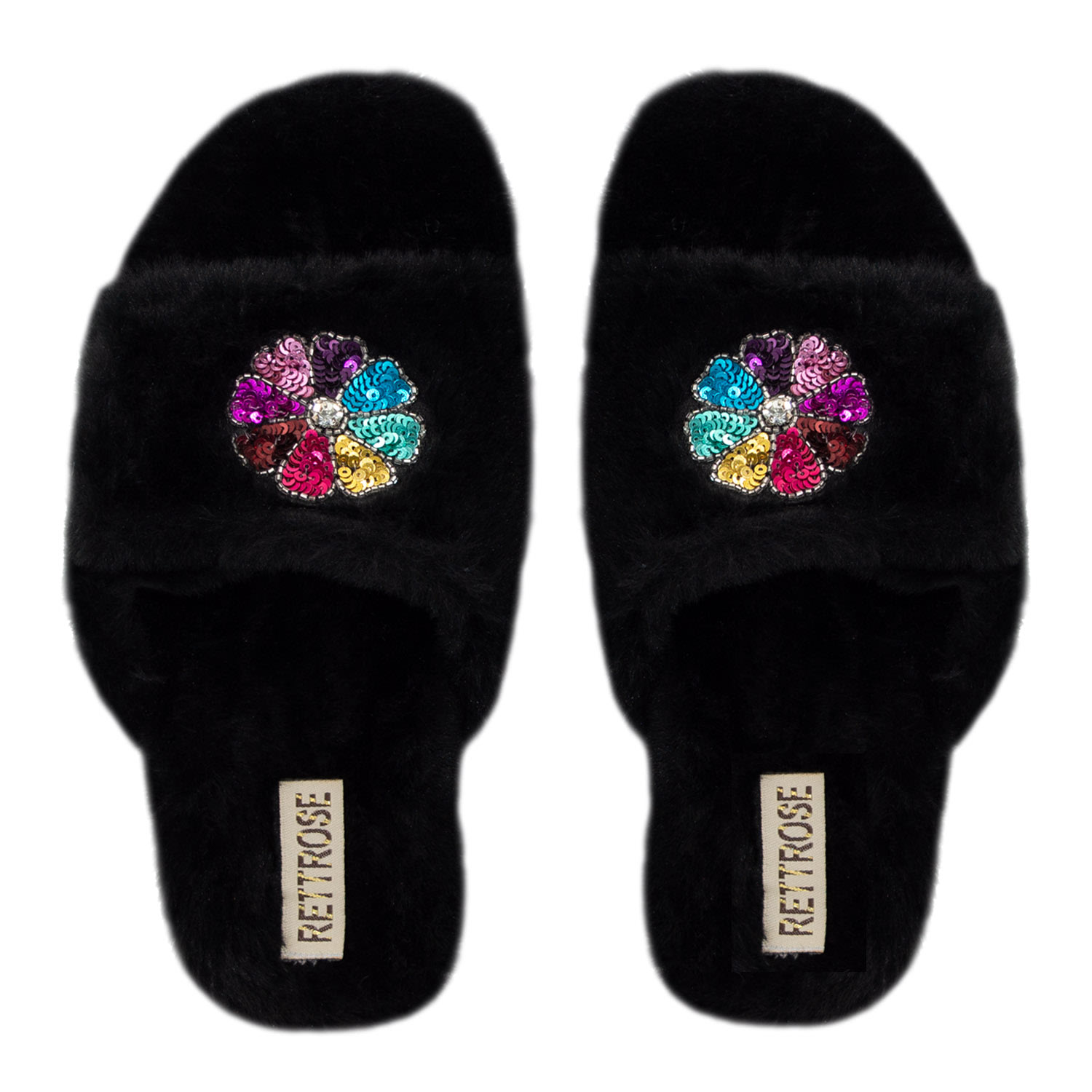 Rettrose Women's The Marnie Black Luxury Plush Diamanté Embellished Handmade Slipper In Black
