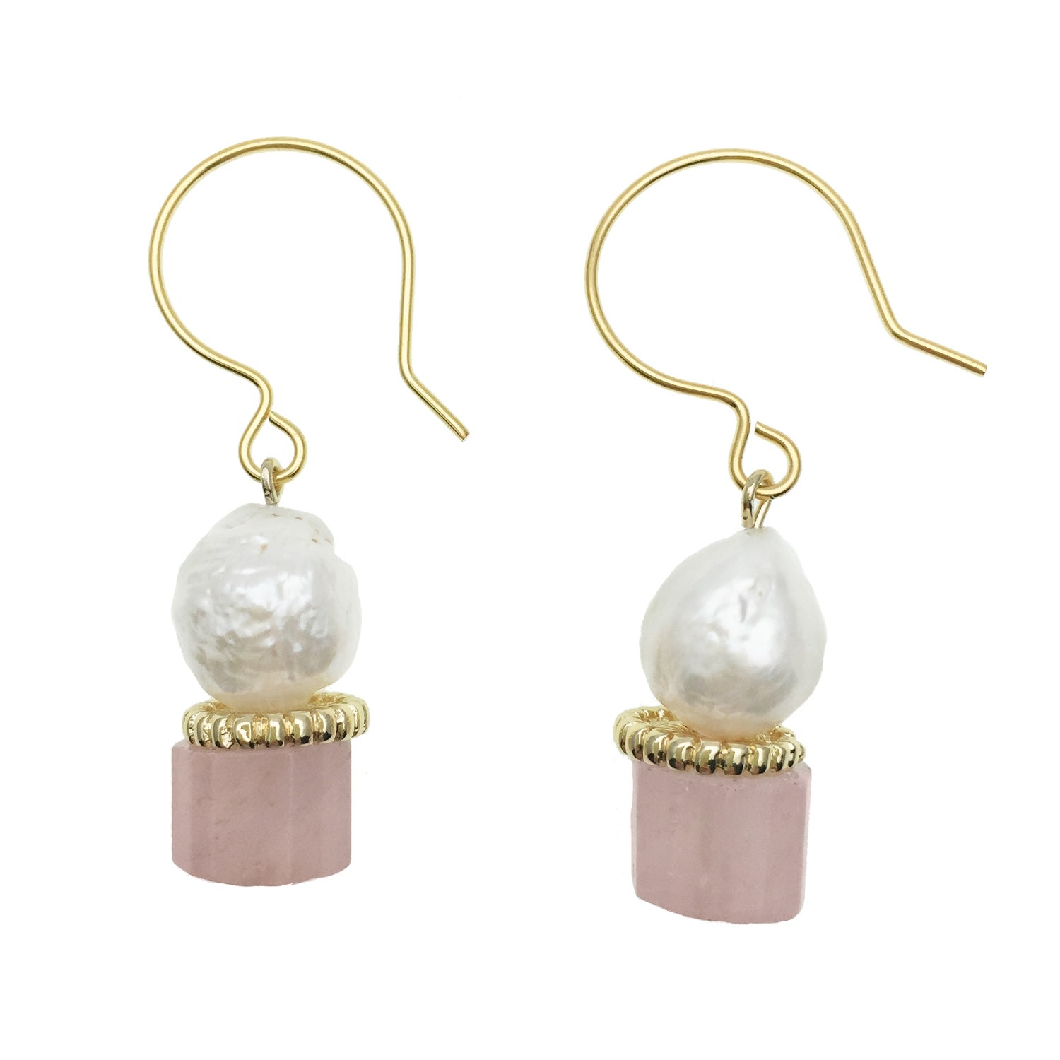 Farra Women's Pink Freshwater Pearl With Rose Quartz Hoop Earrings