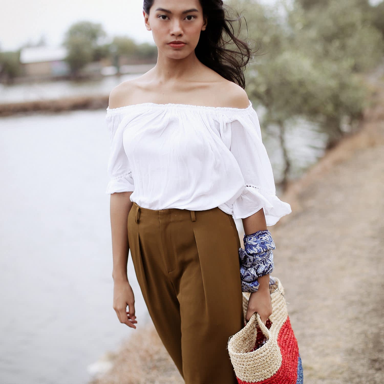 Sayan Raffia Tote Bag In Red & Blue | Brunna.Co | Wolf & Badger