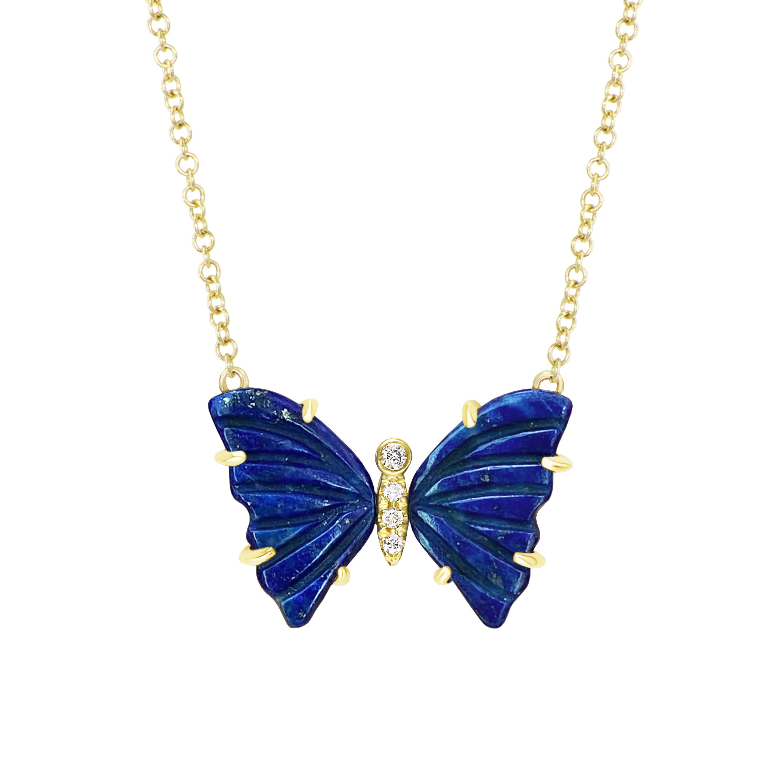 Women’s Blue Lapis Butterfly Necklace With Diamonds & Prongs Kamaria