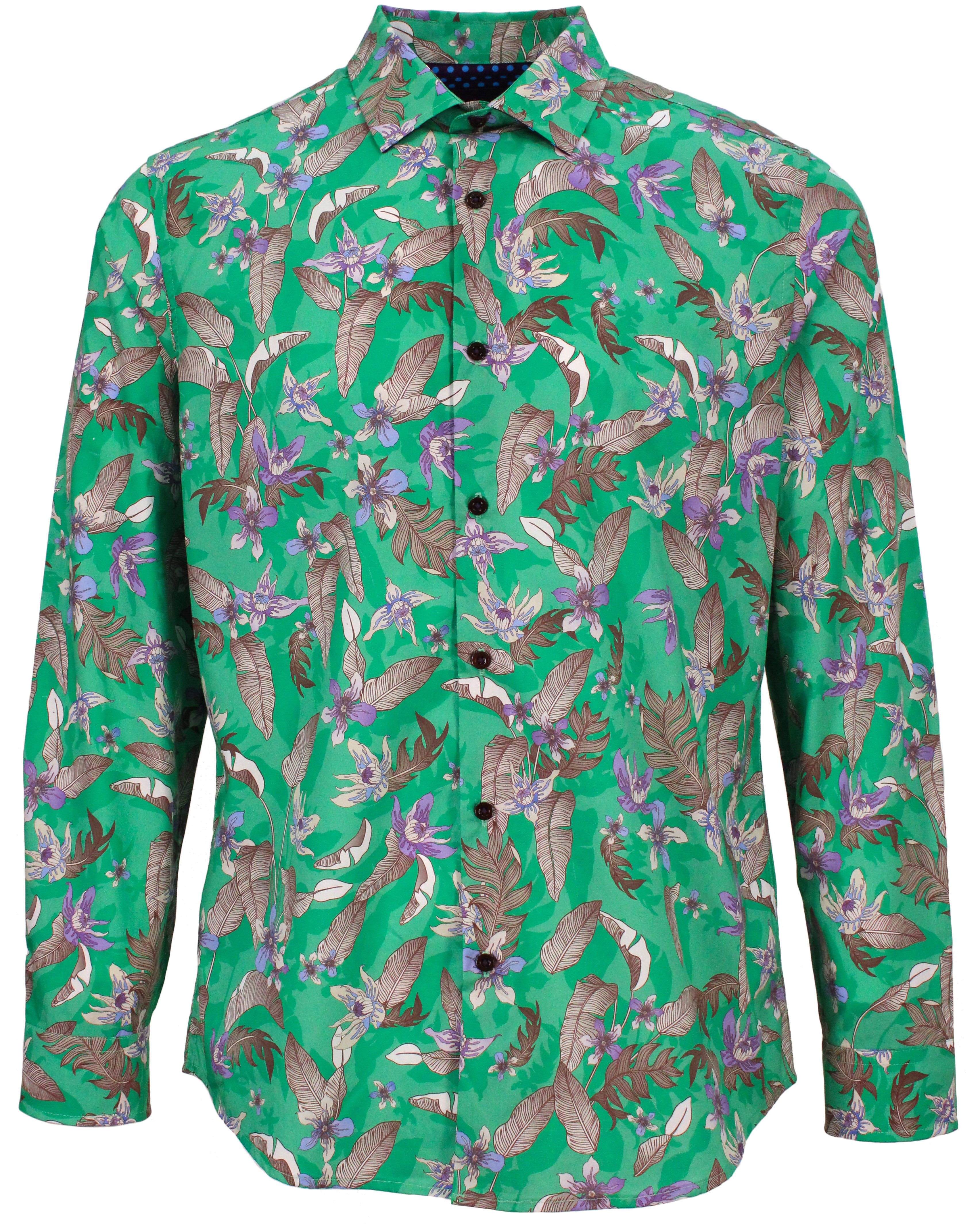 Lords Of Harlech Men's Green Norman Falling Flowers Shirt - Clover