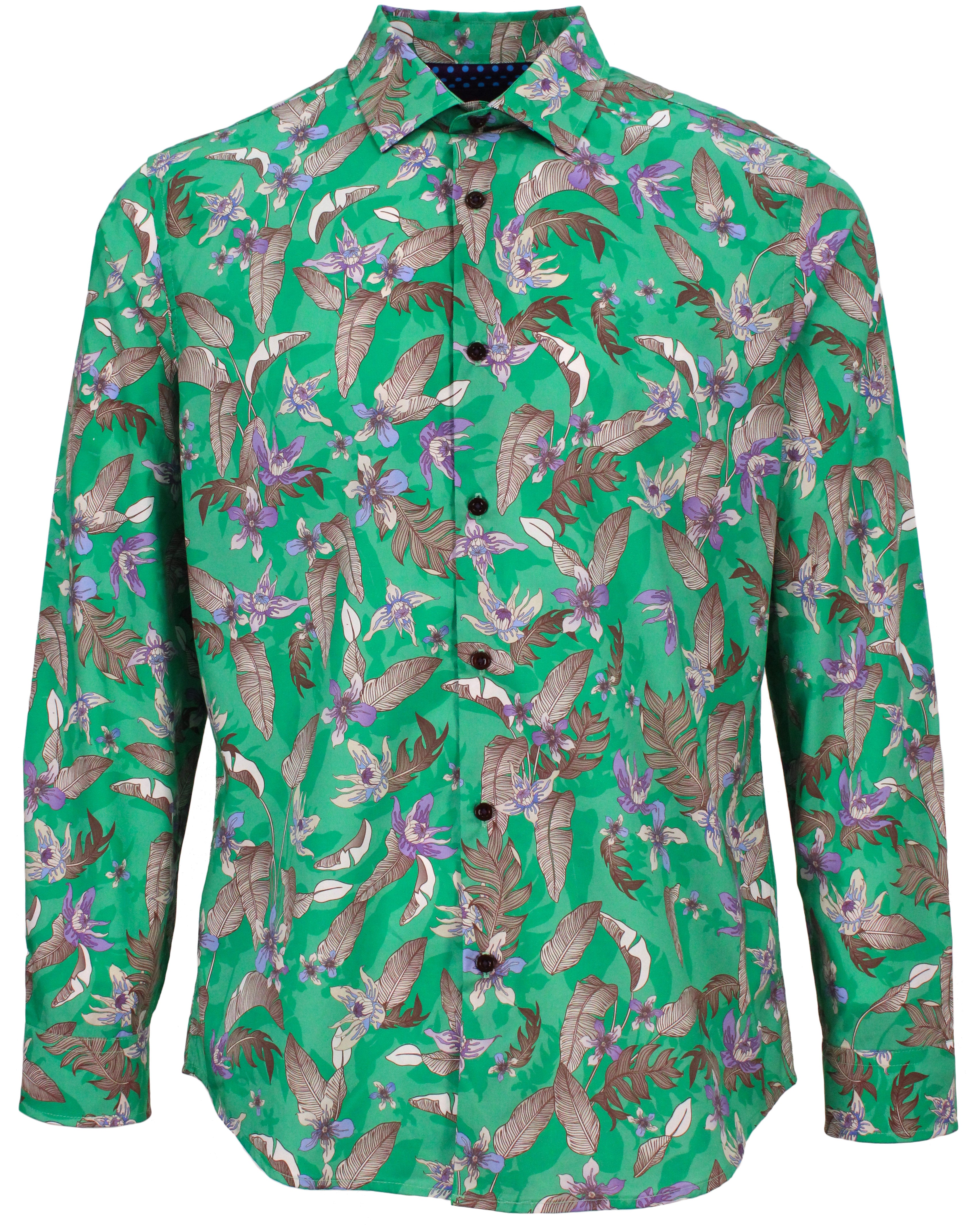 Men’s Green Norman Falling Flowers Shirt - Clover Small Lords of Harlech