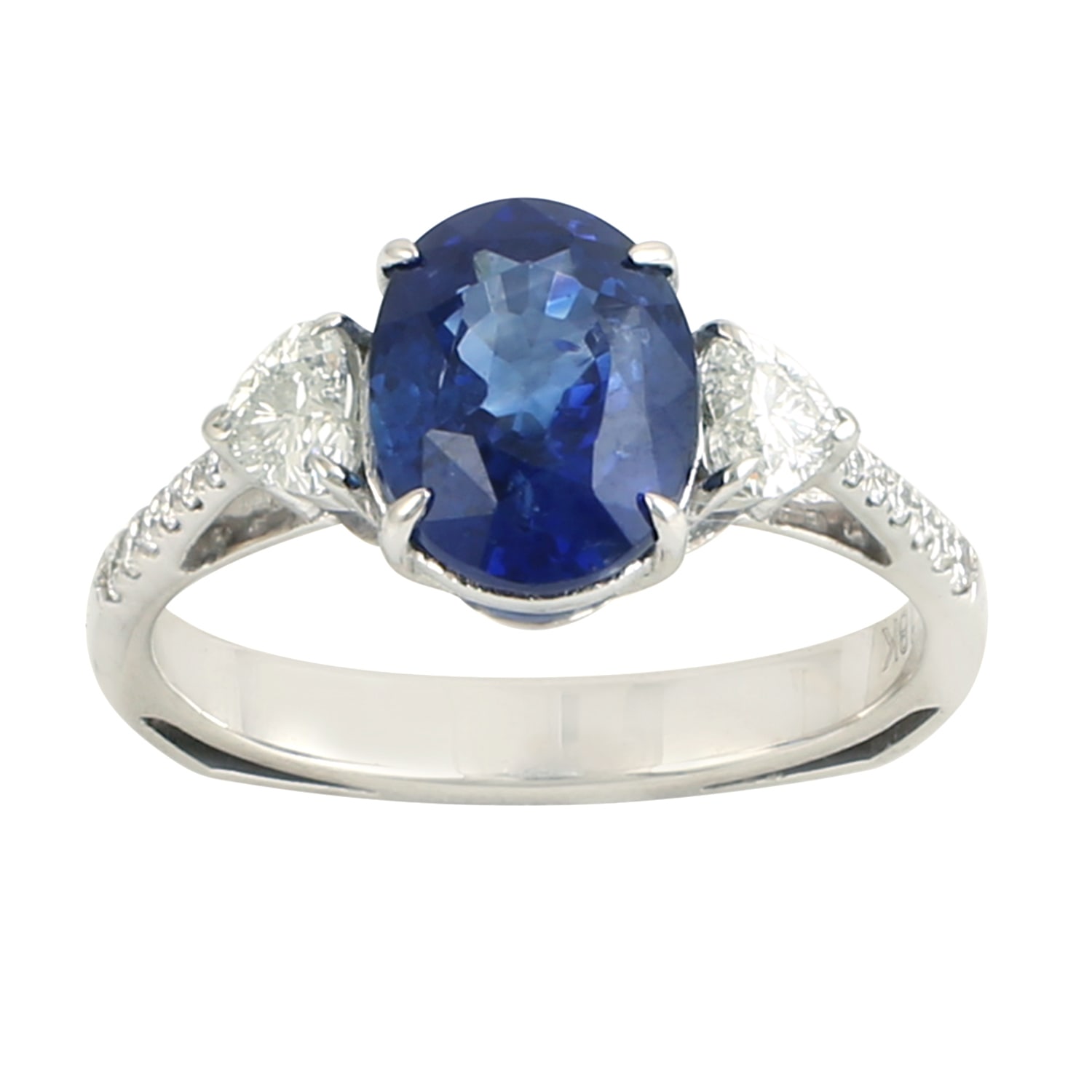 Artisan Women's White / Blue Oval Cut Blue Sapphire & Heart Cut Diamond Cocktail Ring In 18k White Gold In Multi