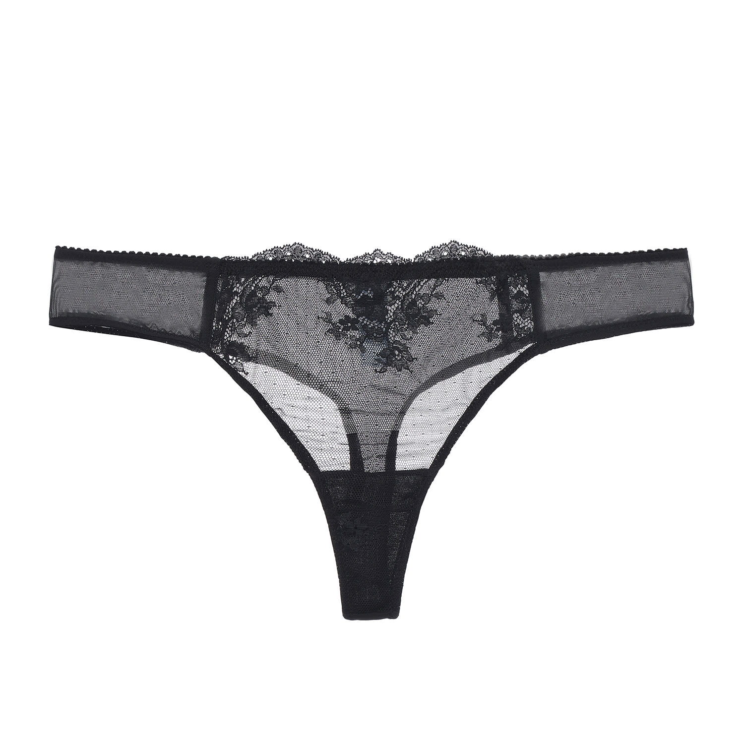 Amour D'agnette Women's Kim Stretch Lace & Mesh Thong- Black Opal In Black