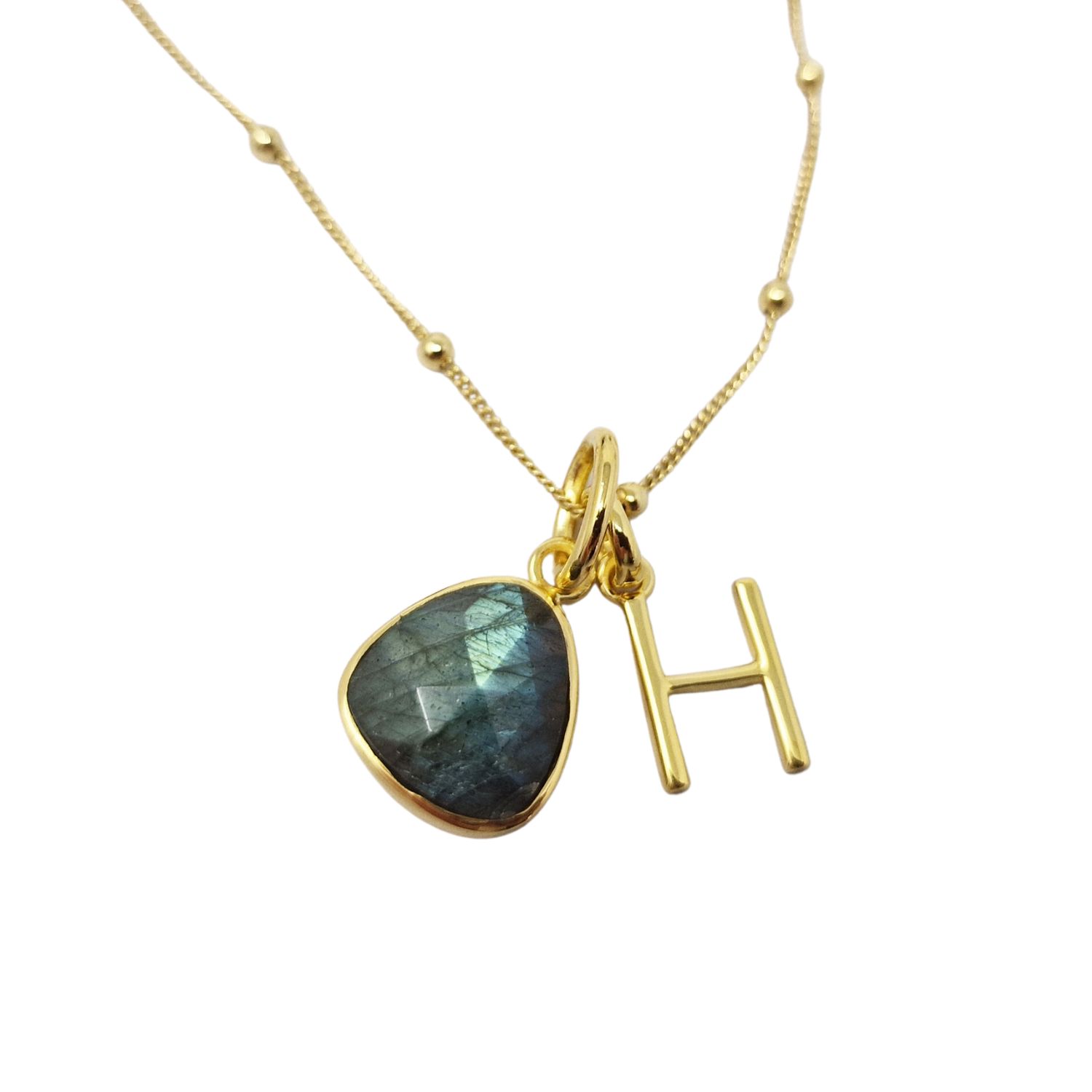 Women’s Gold / Grey / Brown Gold Vermeil Plated Brown Grey Labradorite Gemstone Crystal Initial Charm Necklace Harfi