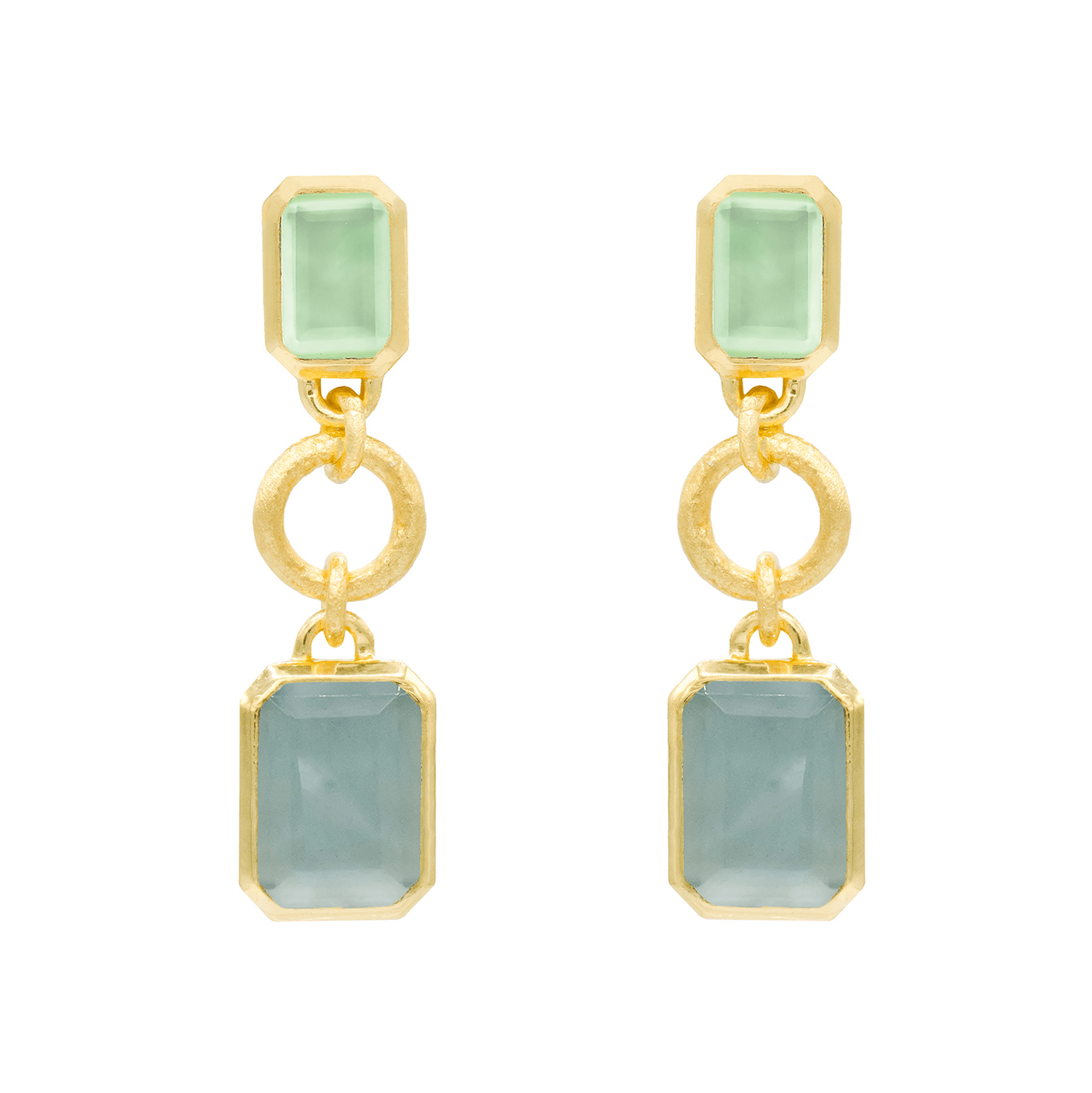 Marcia Moran Women's Green / Blue / Gold Indra Earrings In Green Amethyst And Blue Saphire Doublet