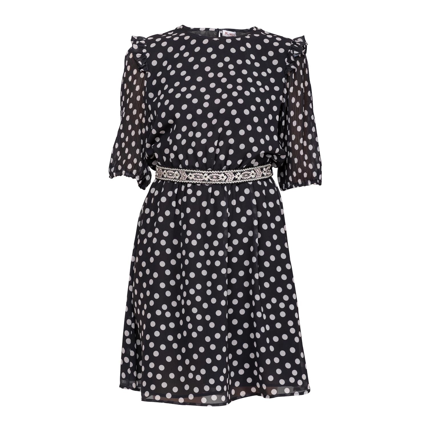 Niza Women's Black Short Round Neck Dress In Black