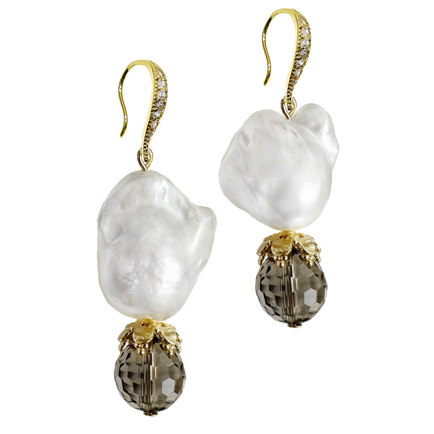 Women’s White Baroque Pearl With Smoky Quartz Dangle Earrings Farra