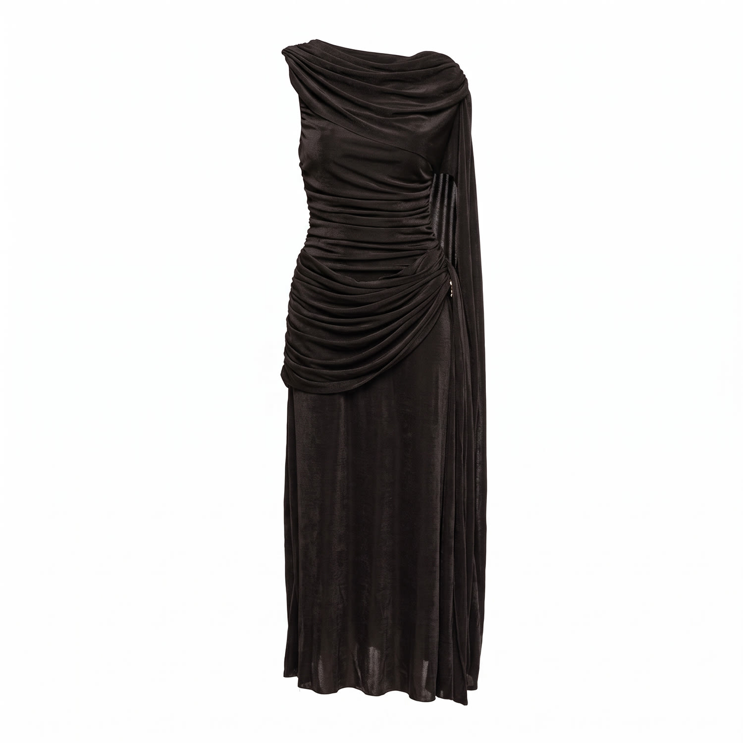 Tantra Spain Sl Women's Long Dress With Draping At The Waist And Hips, A Draped Boat Neckline, And A Shawl-style Hem In Black