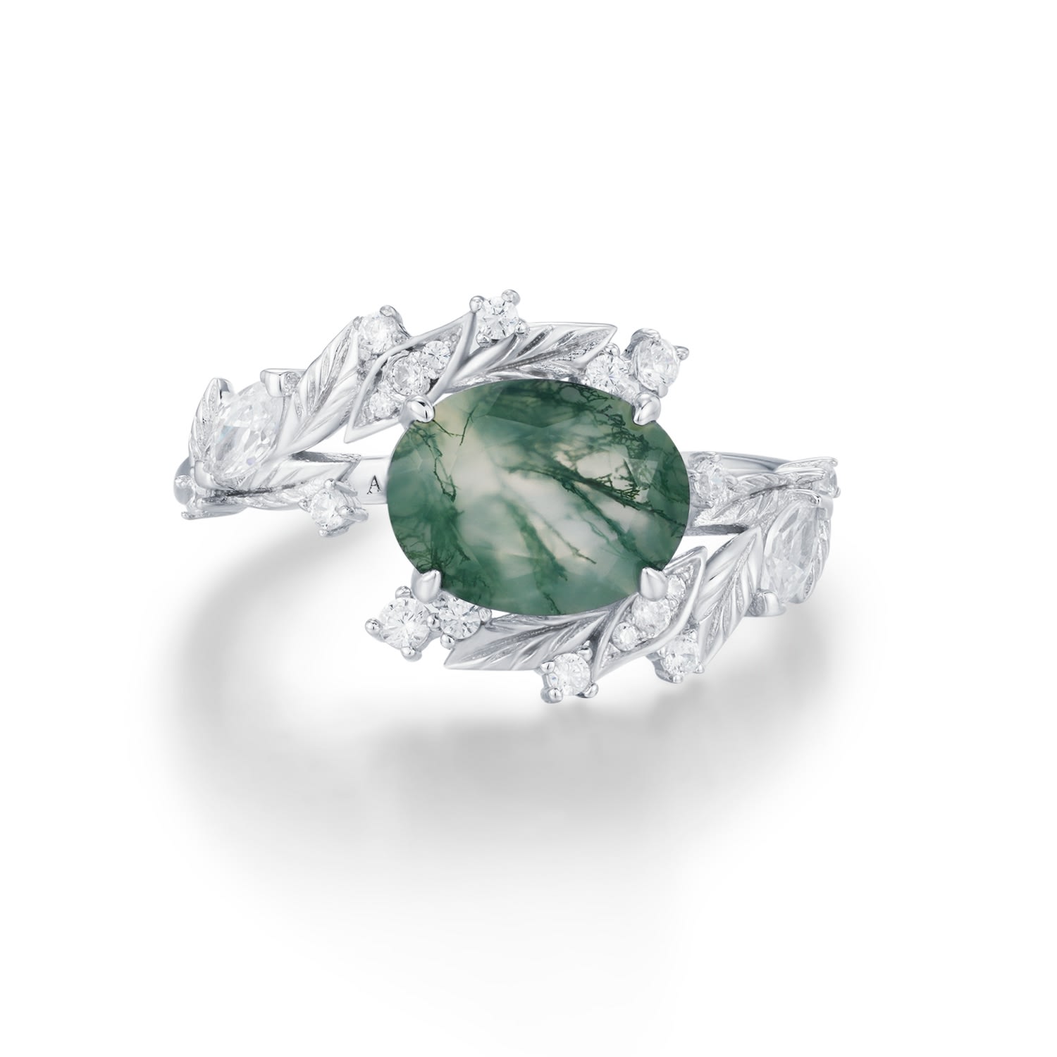 Women’s Silver Olive Dreamscape Moss Agate Ring White Gold Vermeil Azura Jewelry New York