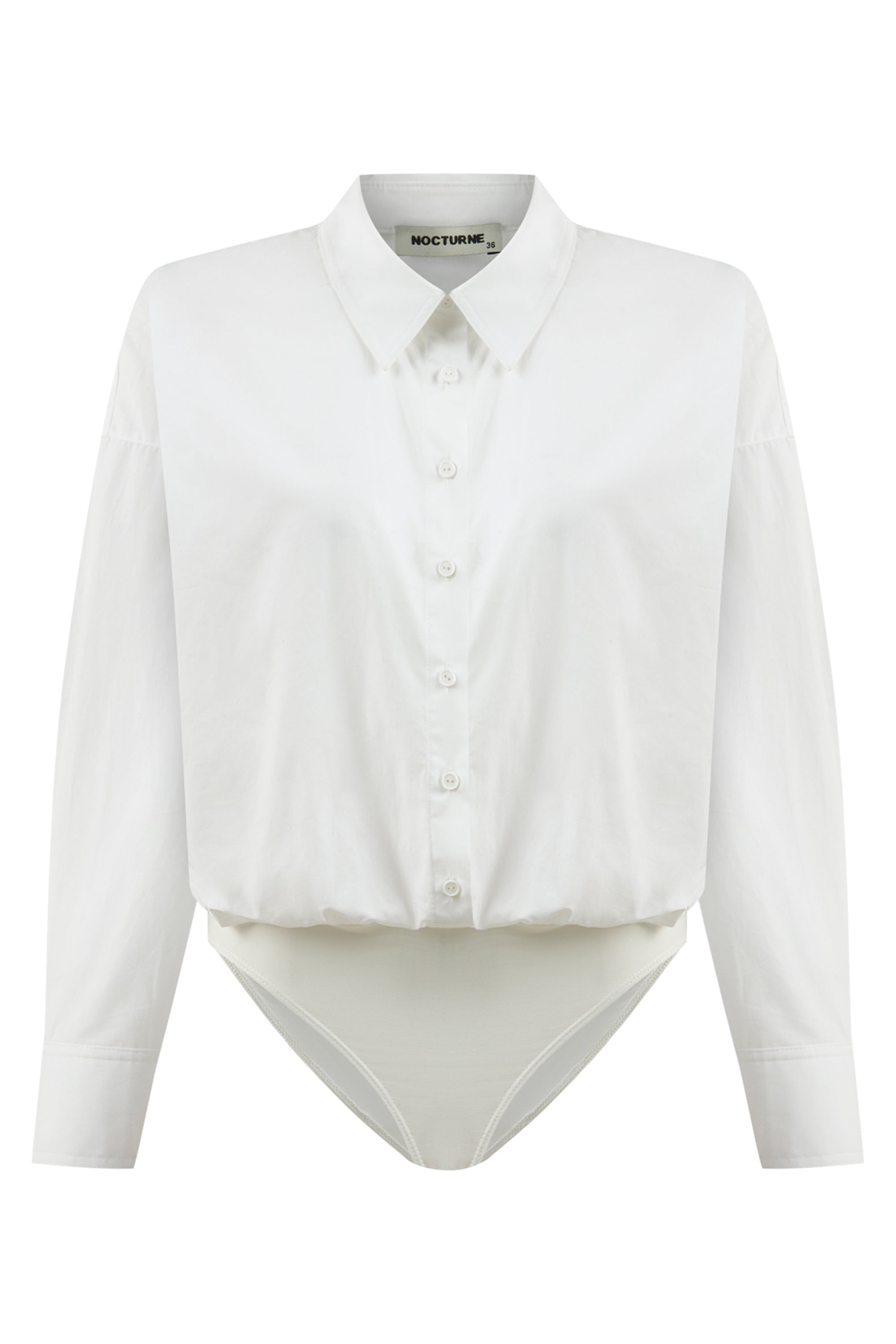 Nocturne Women's White Shirt Collar Bodysuit In White