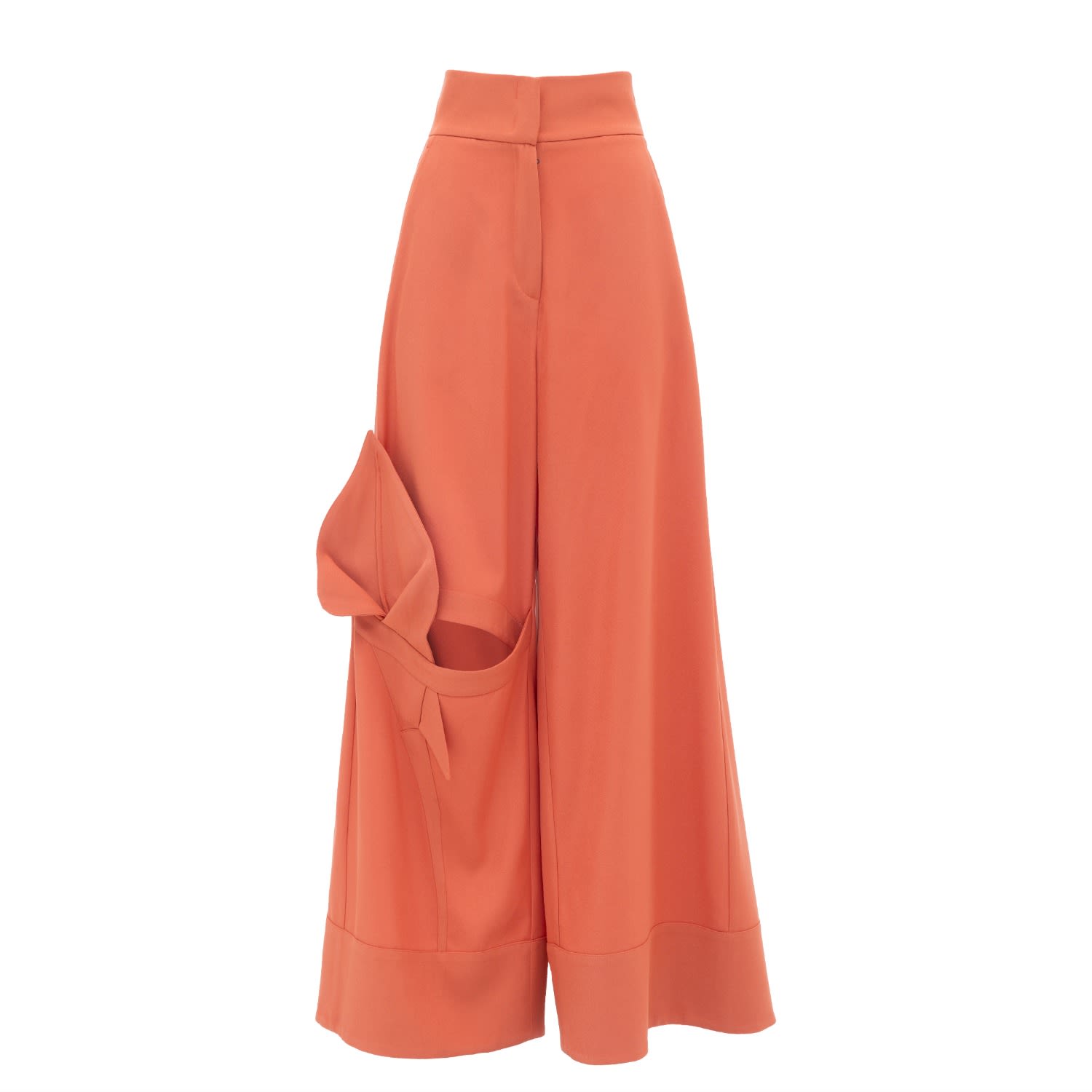 JULIA ALLERT WOMEN'S PINK WIDE FLARED TROUSERS WITH CALLA FLOWER ORANGE-CORAL