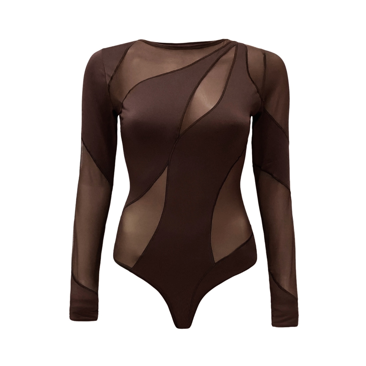 Ow Collection Women's Brown Spiral Long Sleeve Bodysuit