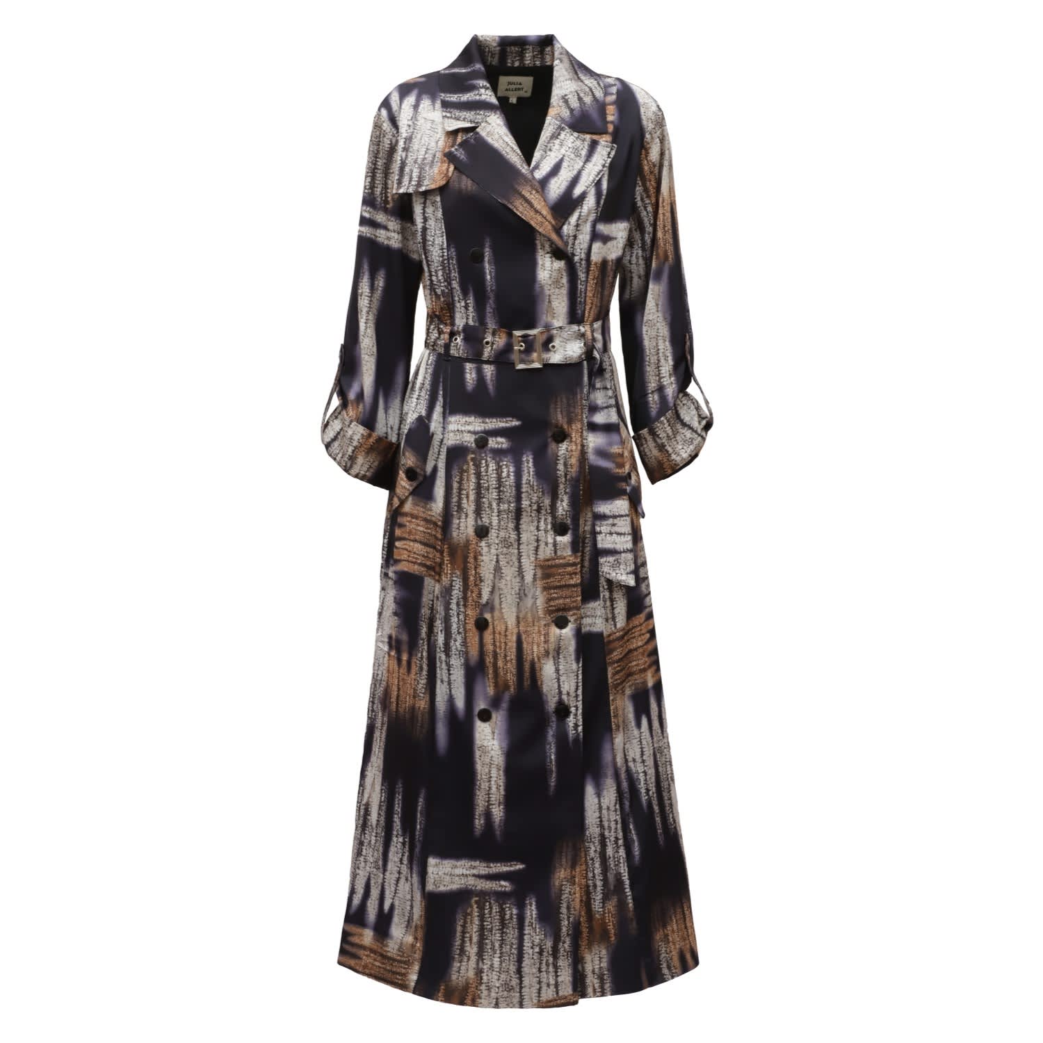 Julia Allert Women's Black / Brown Belted Double-breasted Trench Dress Smoky Abstract Print