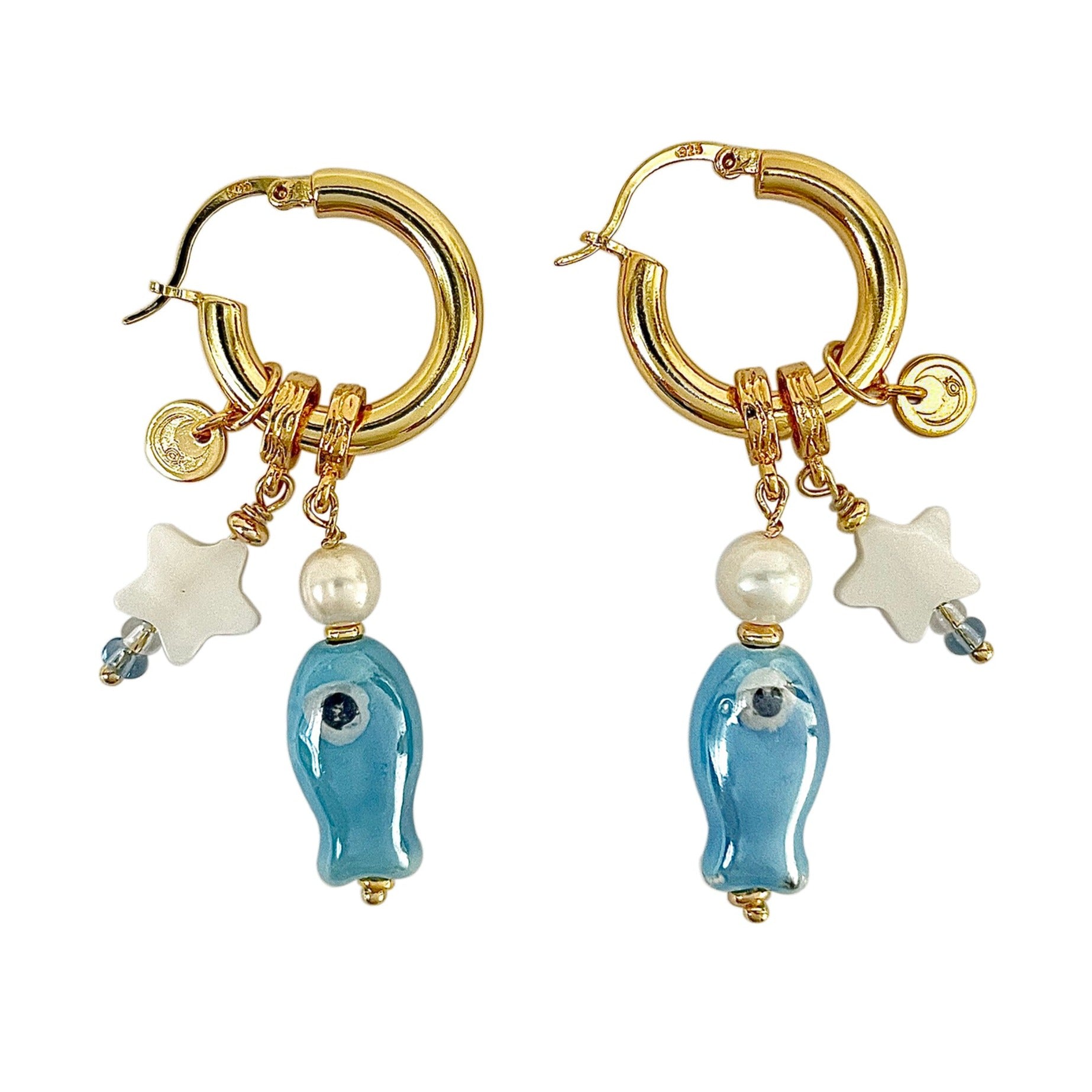 Ninemoo Women's Blue / Gold Aquatic Companions Earrings In Multi