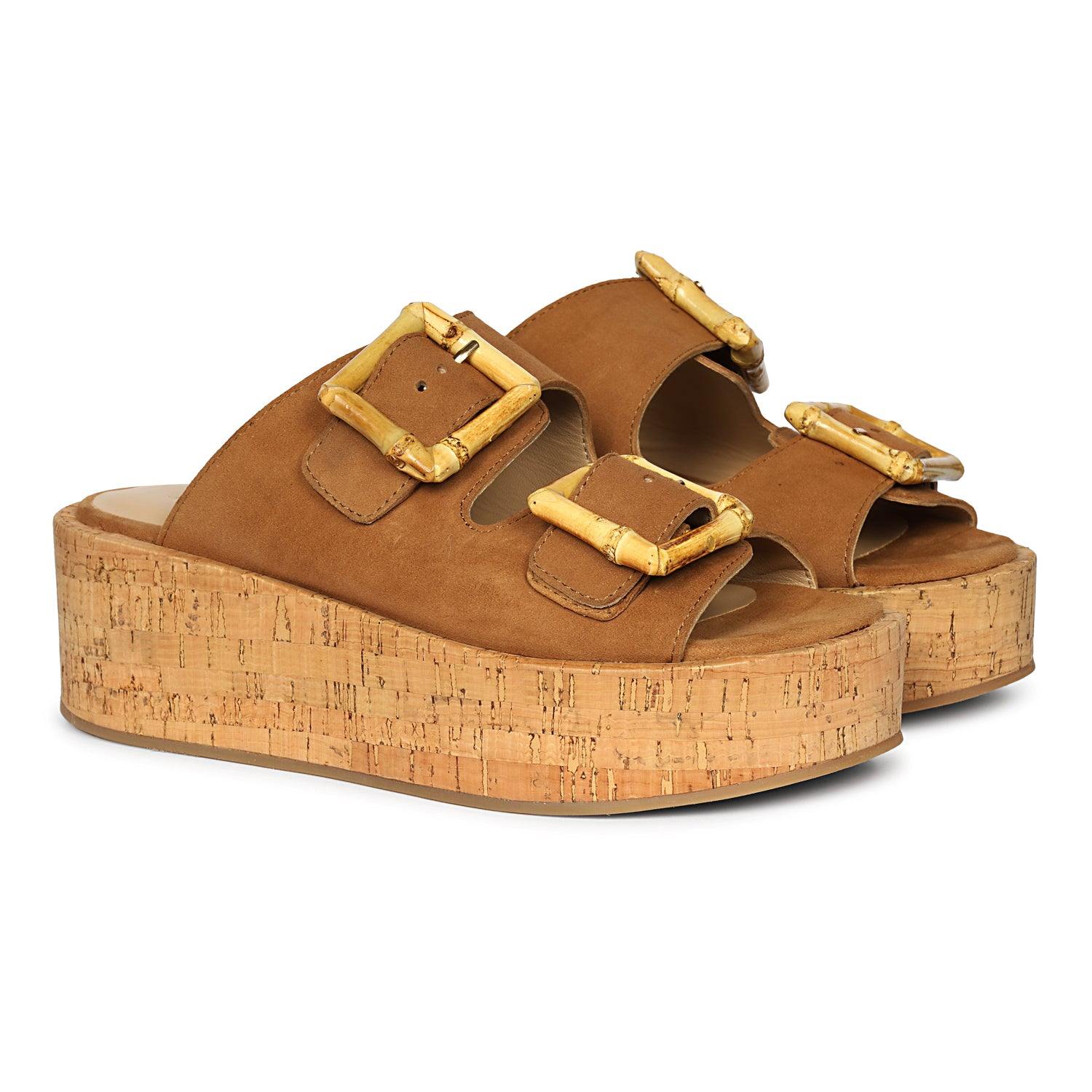Jelavu Corkie Wedge Cork Sandals With Double Suede Strap In Brown