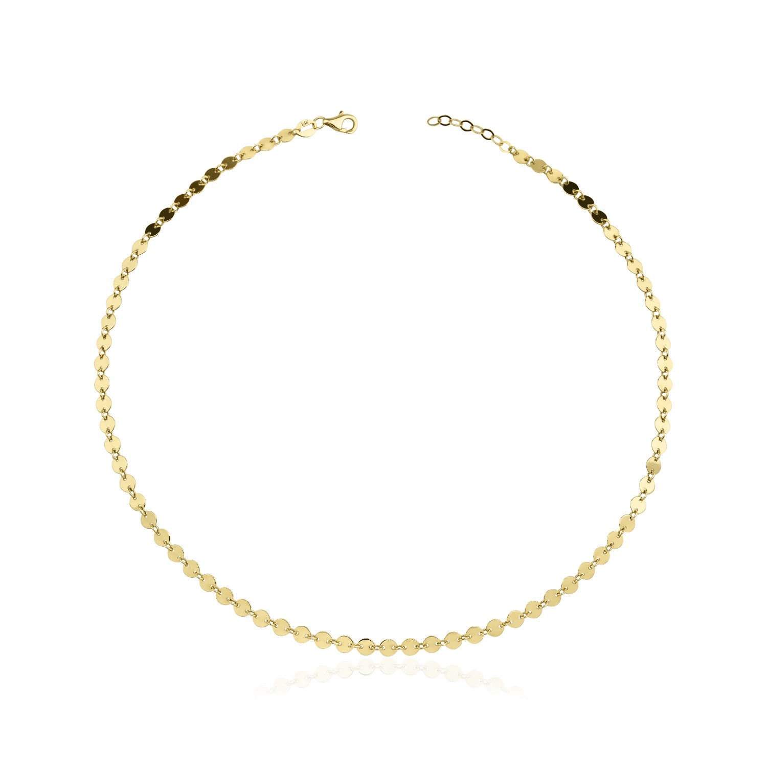 Women’s Solid Gold Circle Chain Necklace, Circle Chain Choker Necklace Jewelsty Fine Jewelry