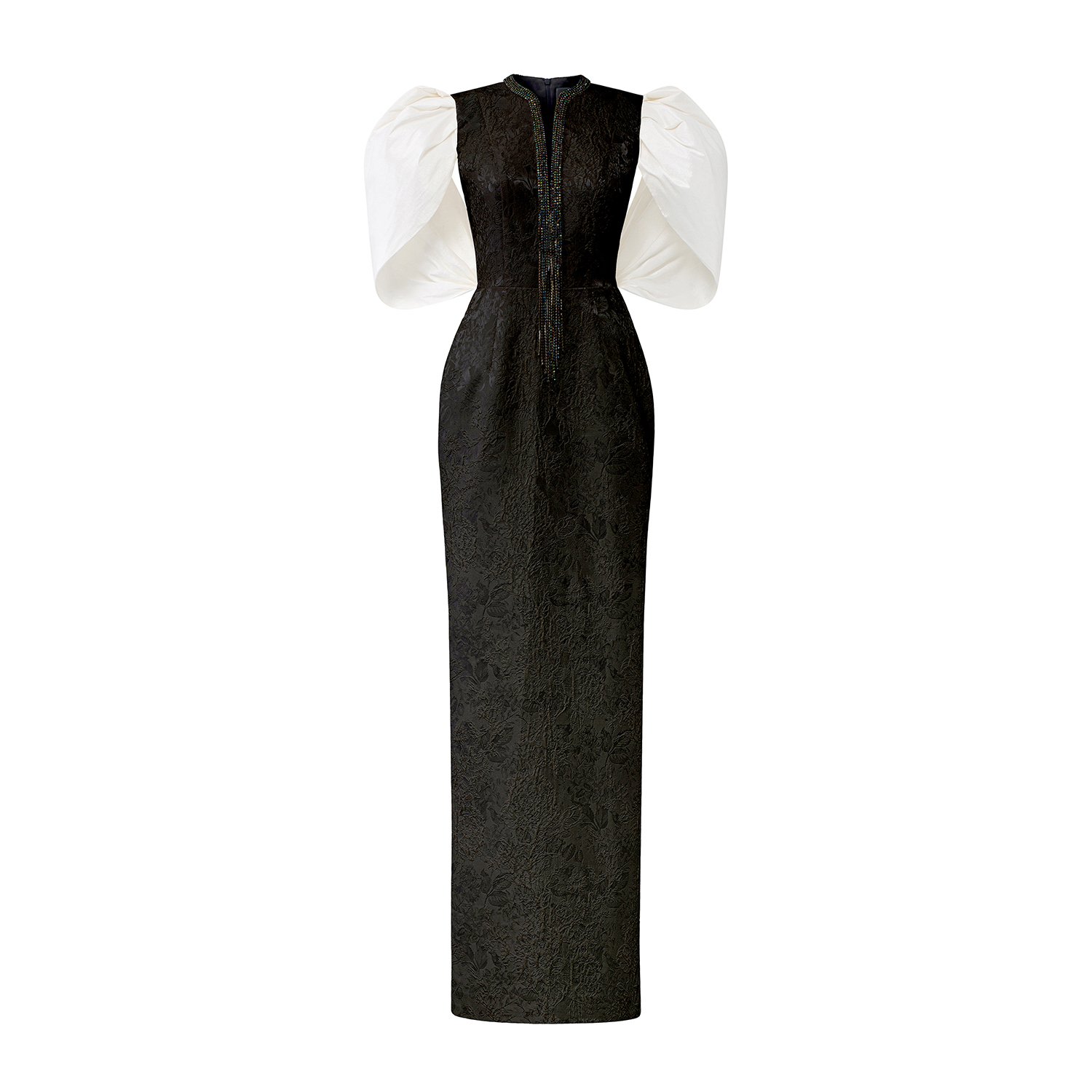 Women’s Black / White Black White V-Cut Neck Gown With Exaggerated Taffeta Sleeves Small I. h.f Atelier
