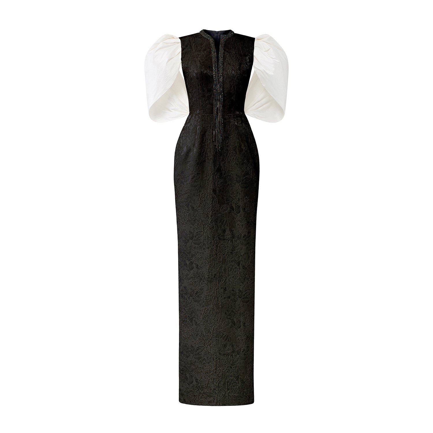 Women’s Black / White Black White V-Cut Neck Gown With Exaggerated Taffeta Sleeves Extra Small I. h.f Atelier