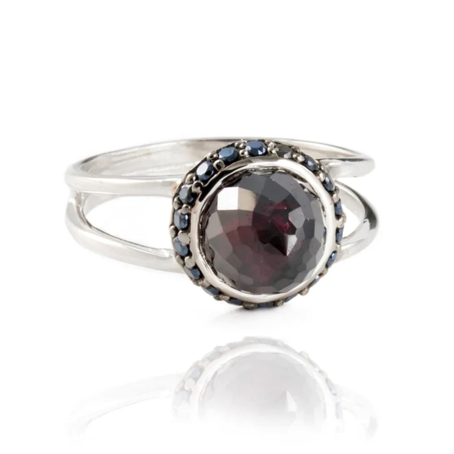 The Jewellery Store London Women's Silver / Red / Black Istanbul Vibe Garnet And Black Spinel Ring In Sterling Silver