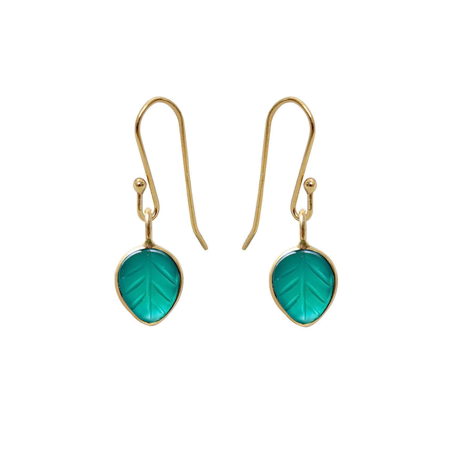 Women’s Gold / Green Carved Leaf Green Onyx Hooks Earrings | Mirabelle Jewellery