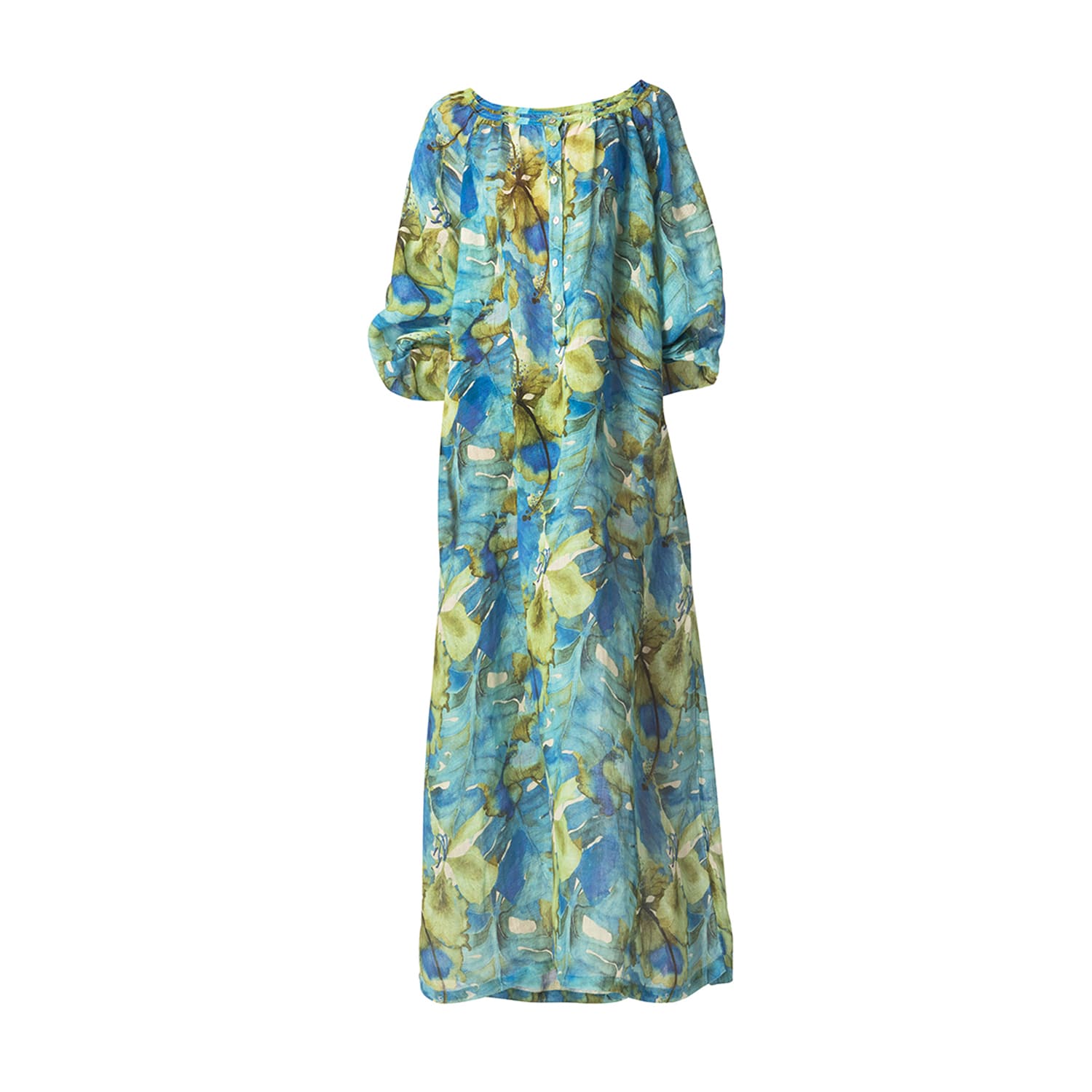 Haris Cotton Women's Raglan Sleeves Printed Gauze Kaftan Blue Forest In Blue