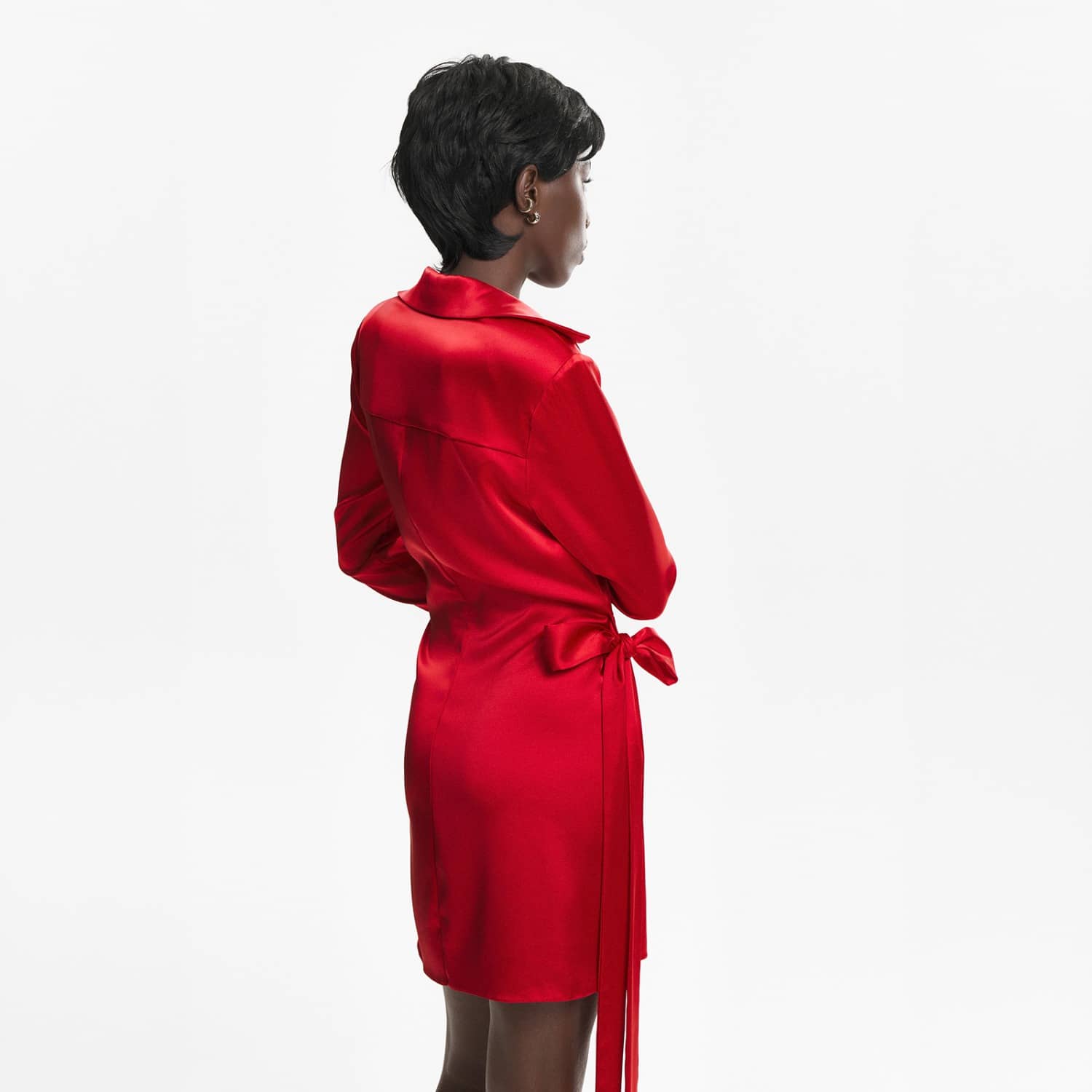 red satin wrap dress Long Sleeve Satin Wrap Dress Plus Size