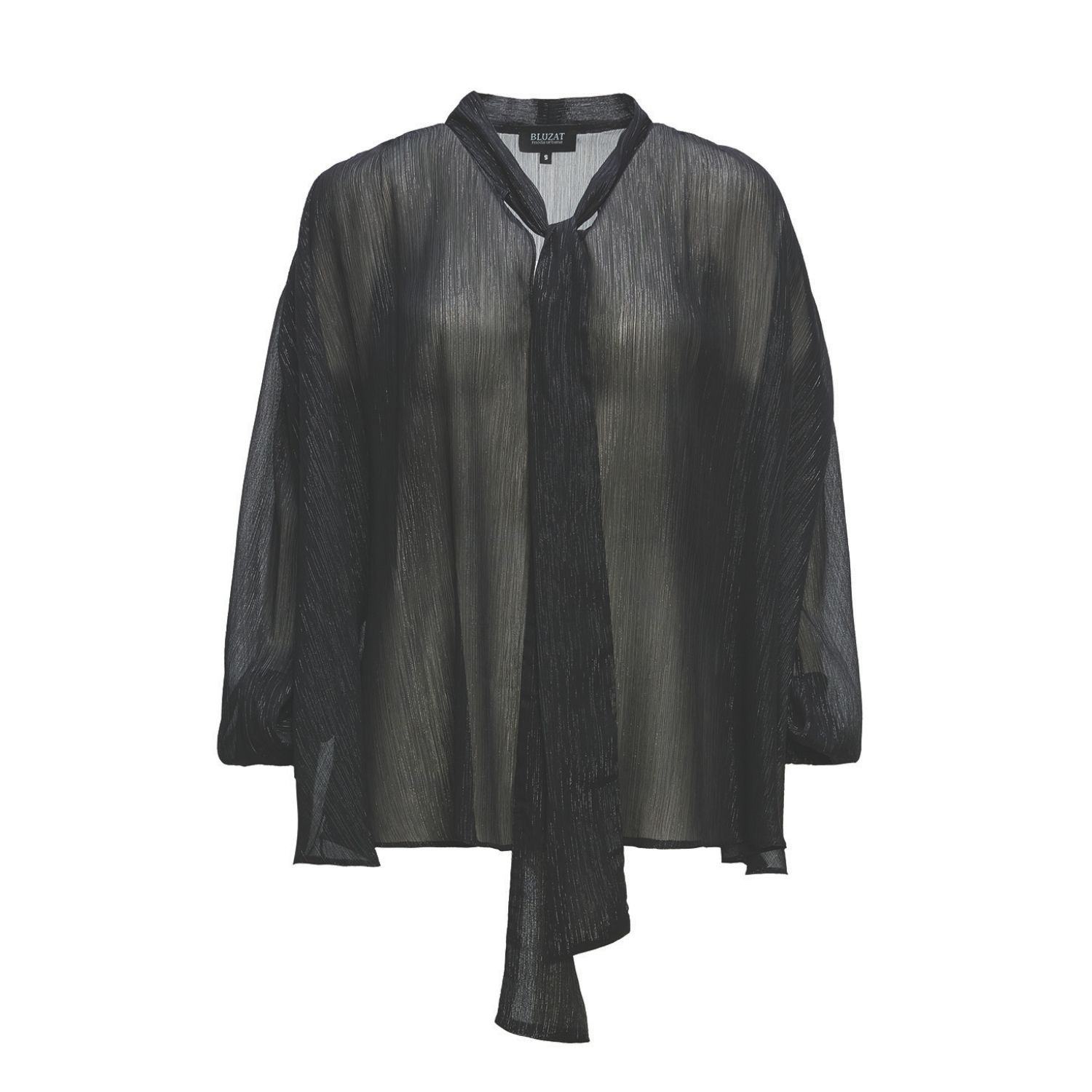 Bluzat Women's Black Blouse With Inserts And Scarves In Black