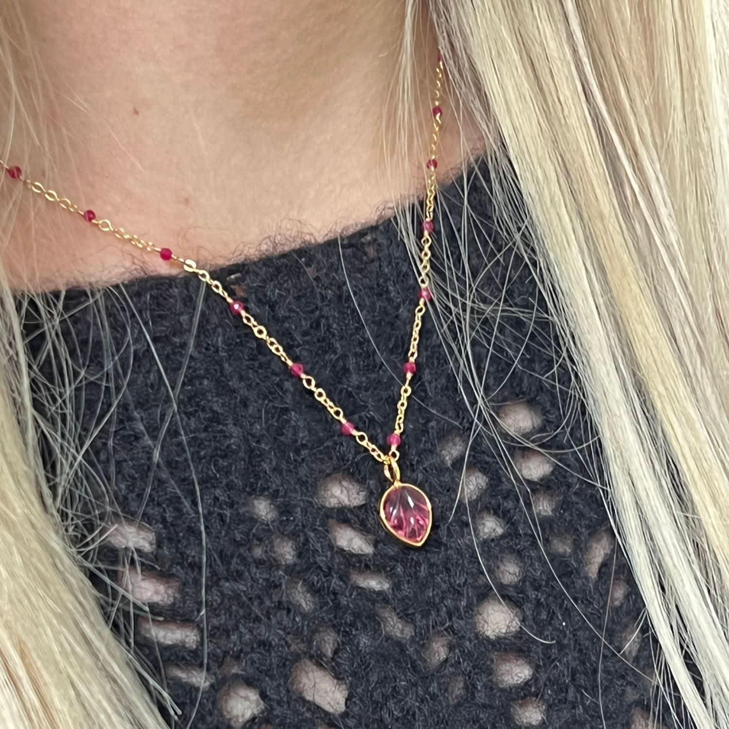 Stunning Mirabelle Pink Tourmaline and Ruby White Gold Necklace