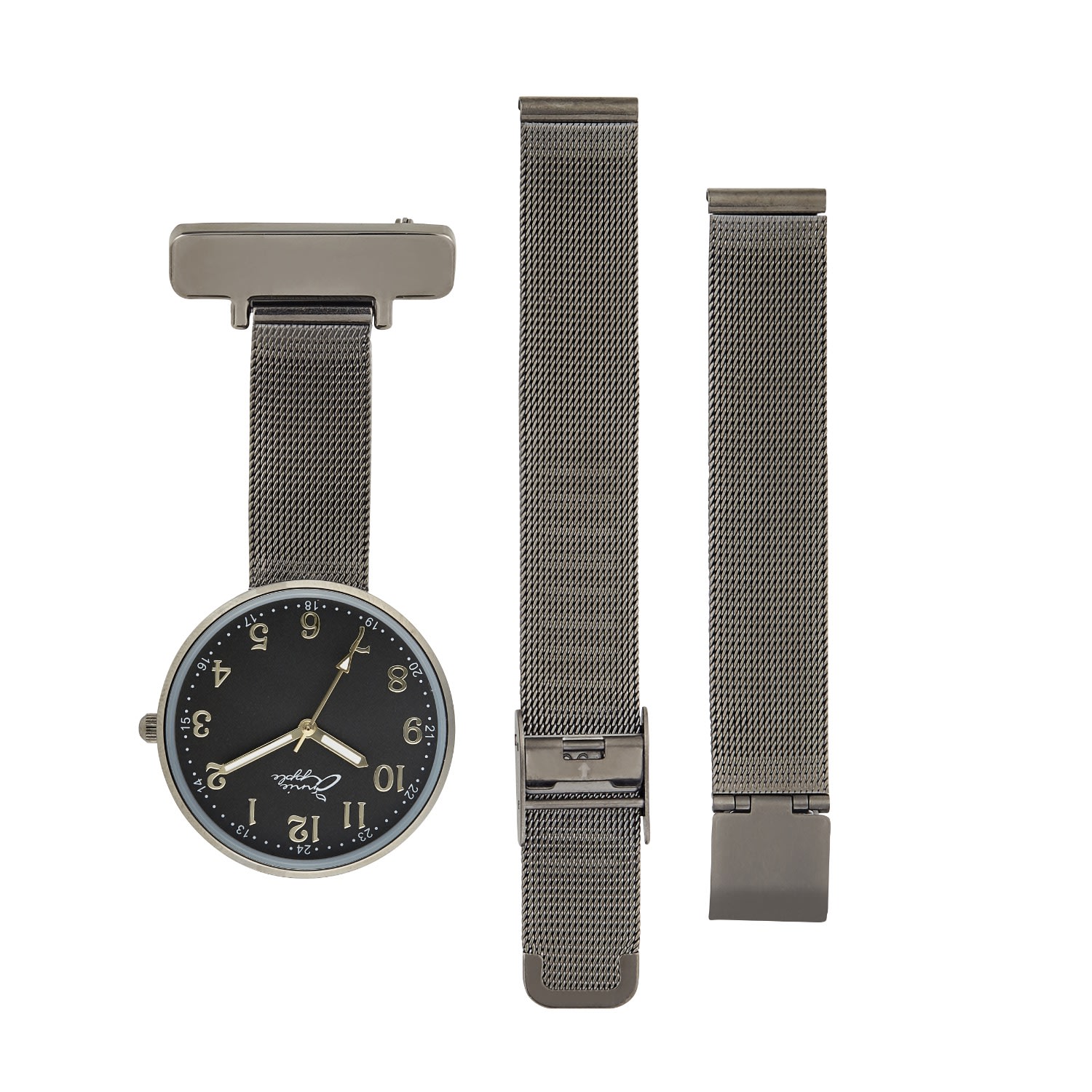 Bermuda Watch Company Women's Annie Apple Empress Interchangeable Gunmetal Grey Mesh Wrist To Nurse Watch In Gray