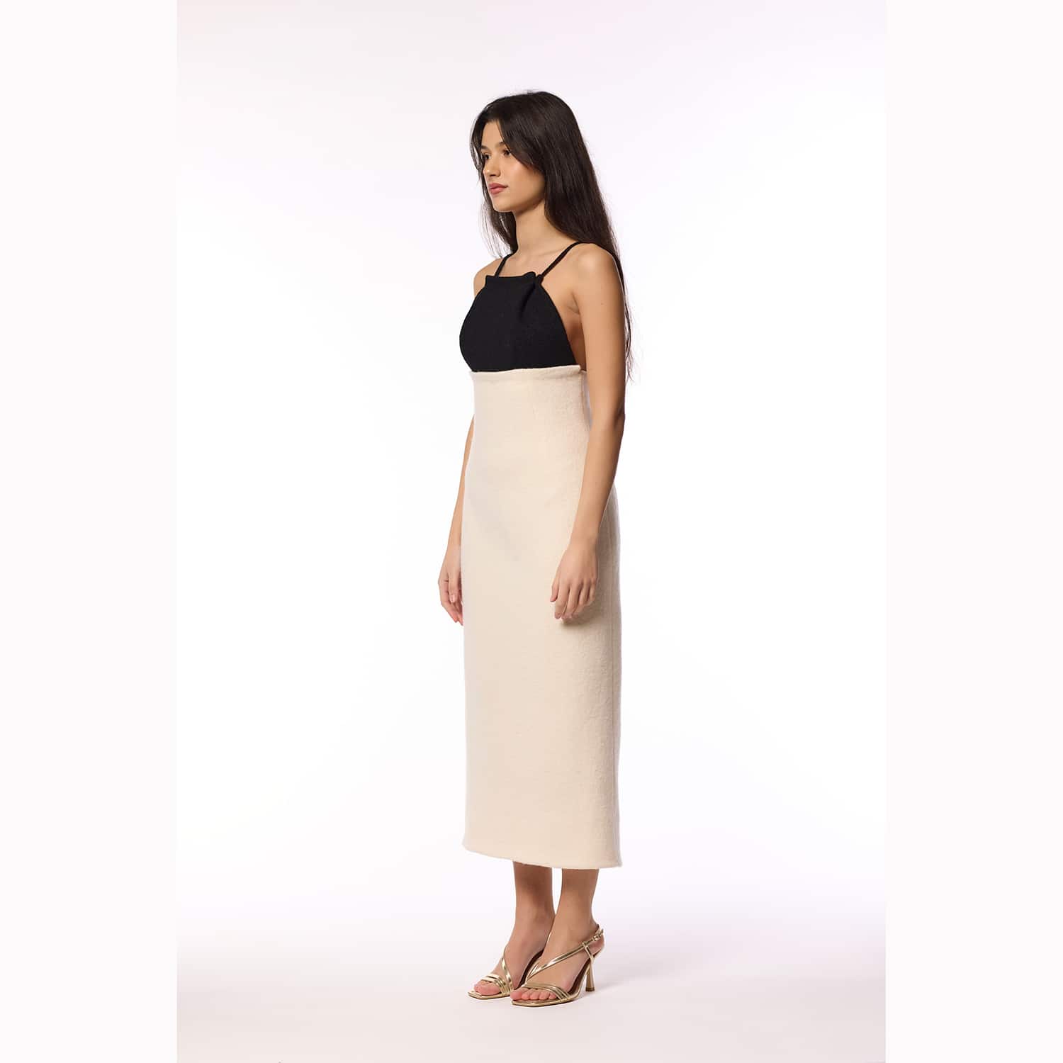 wool evening dress Viscose Wool Draped Dress Black Ankle Length main image 1