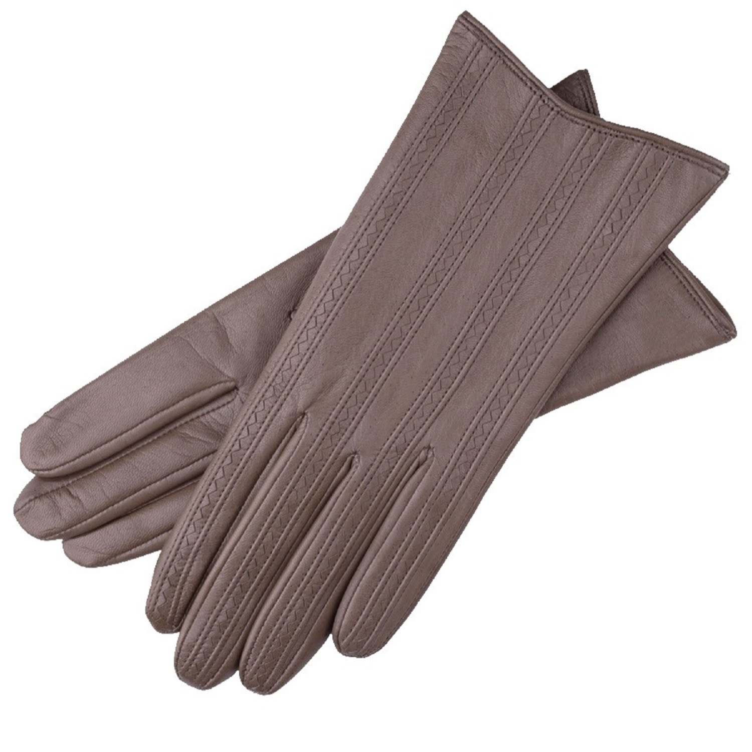 1861 Glove Manufactory Pavia - Zig Zag Pattern Women's Leather Gloves In Light Grey In Grey
