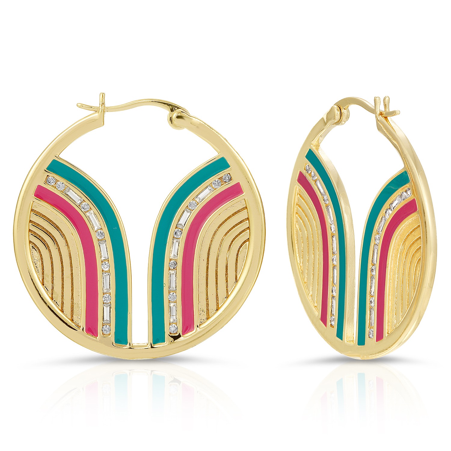 Glamrocks Jewelry Women's South Beach Hoops- Teal/fuchsia In Multi