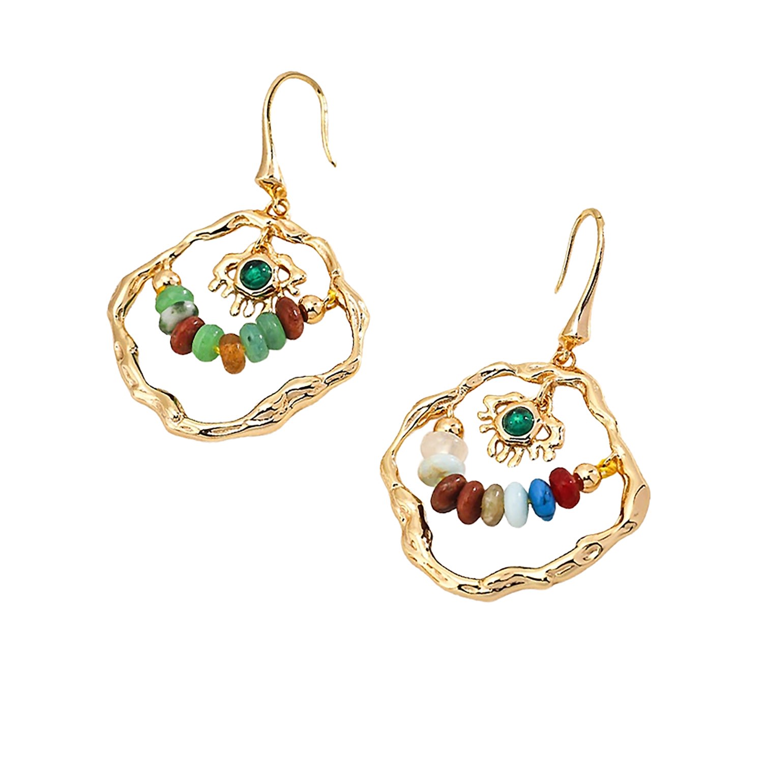 Ms. Donna Women's Bohemian Colorful Gemstone Gold Plated Silver Earrings