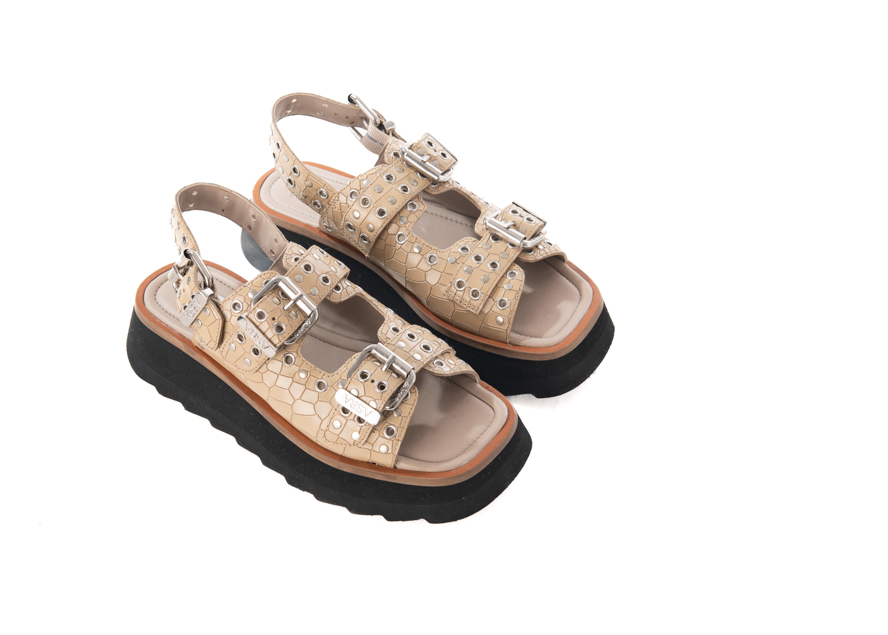 Women’s Neutrals Sabre - Latte Croc Leather Chunky Sandal 3 Uk Asra