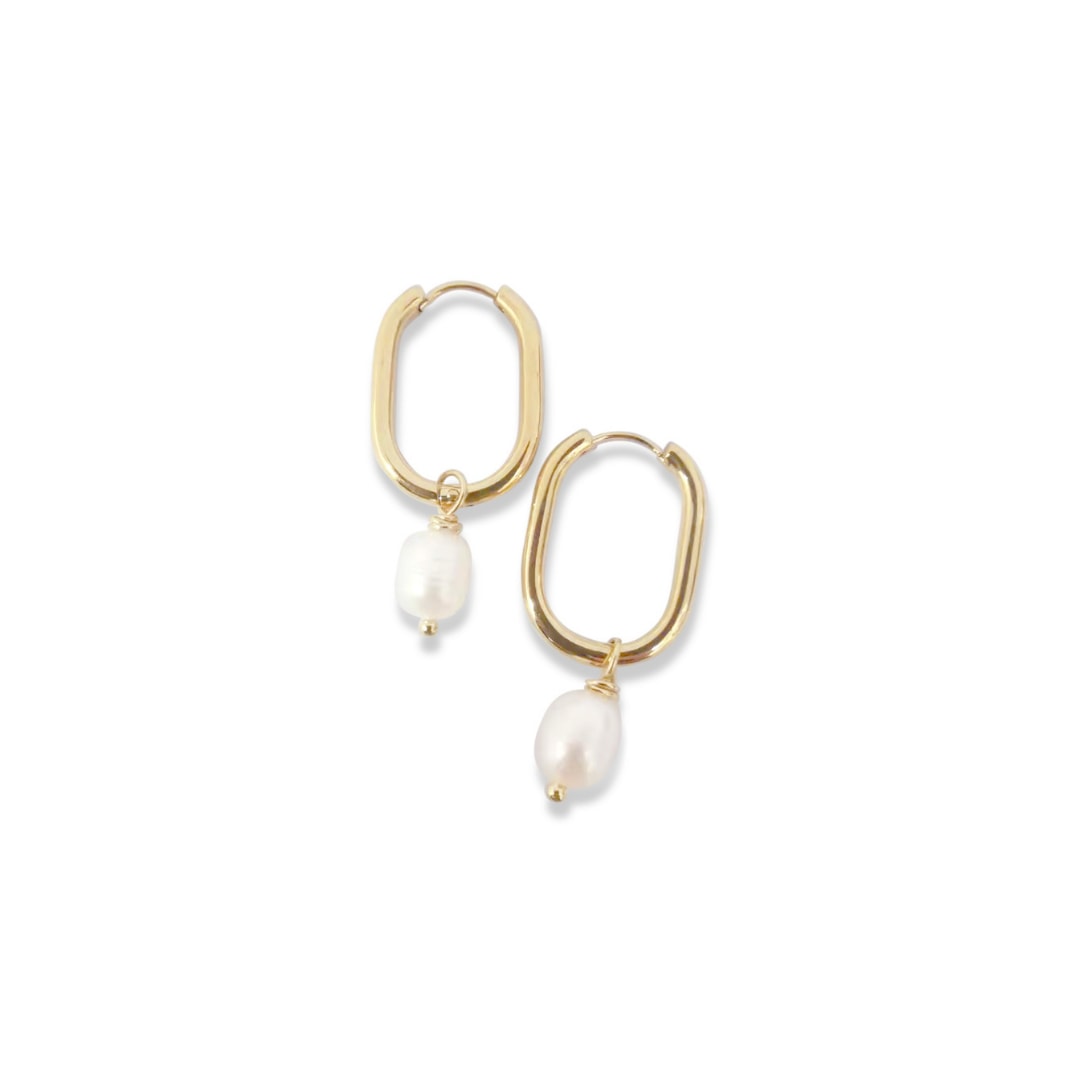 Women’s Steel Me Yellow Gold & Fresh Water Pearl Huggies Fv Jewellery