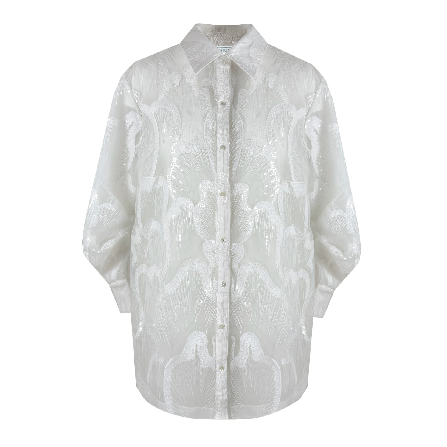 Contessa Mills Wicca Sheer Oversized Embroidered Tulle Dress In White