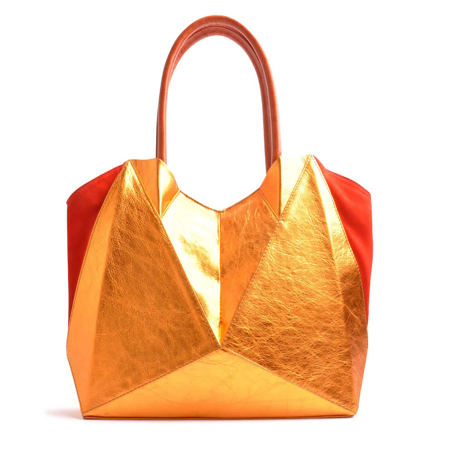 Origami Tote Masterpiece In Copper. Red & Cognac