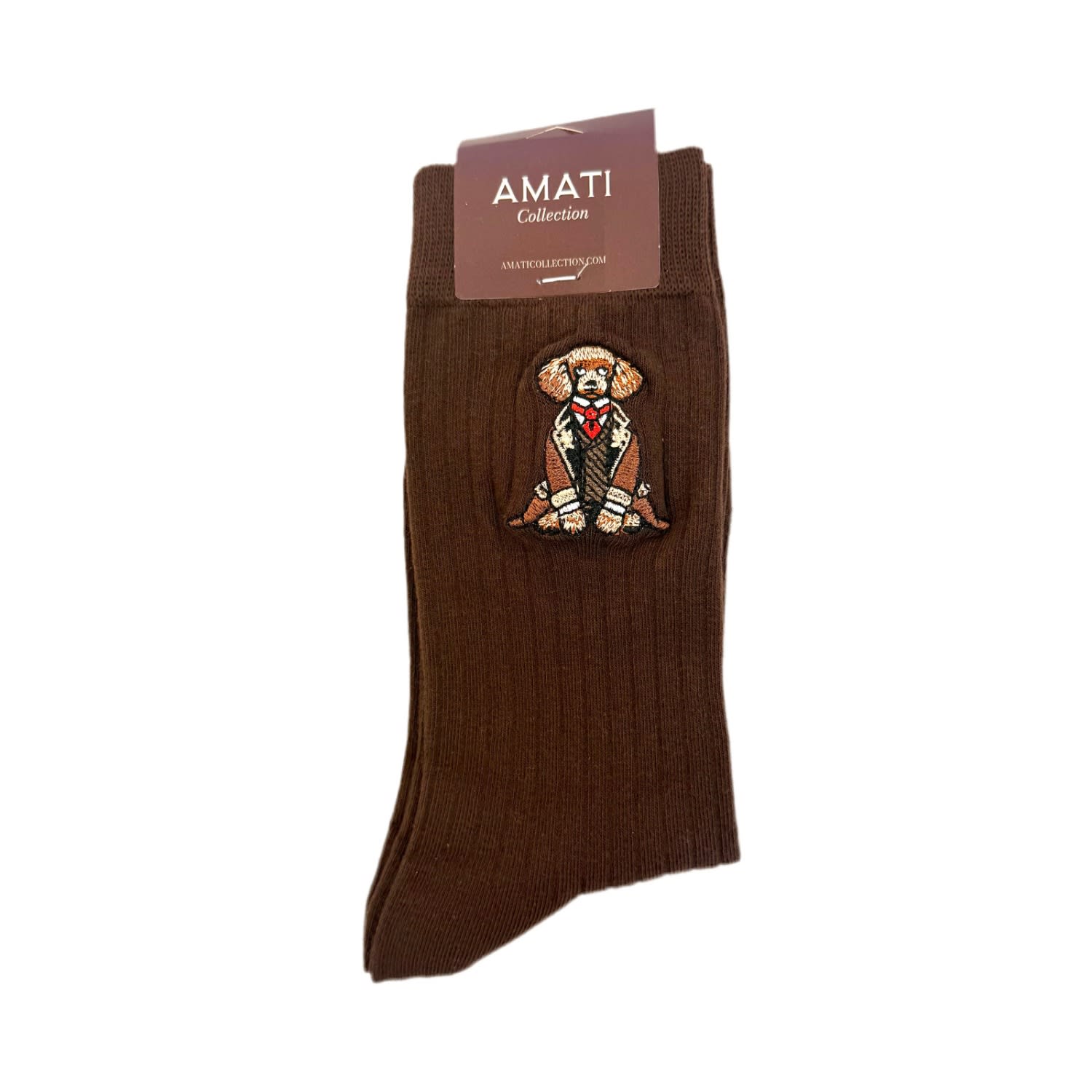 Amati Collection Women's Brown / Neutrals Poodle Embroidered Socks Unisex Cotton - Brown