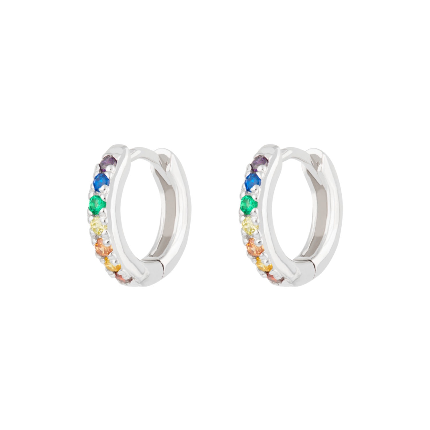 Scream Pretty Women's Silver Huggie Earrings With Rainbow Stones In Multi